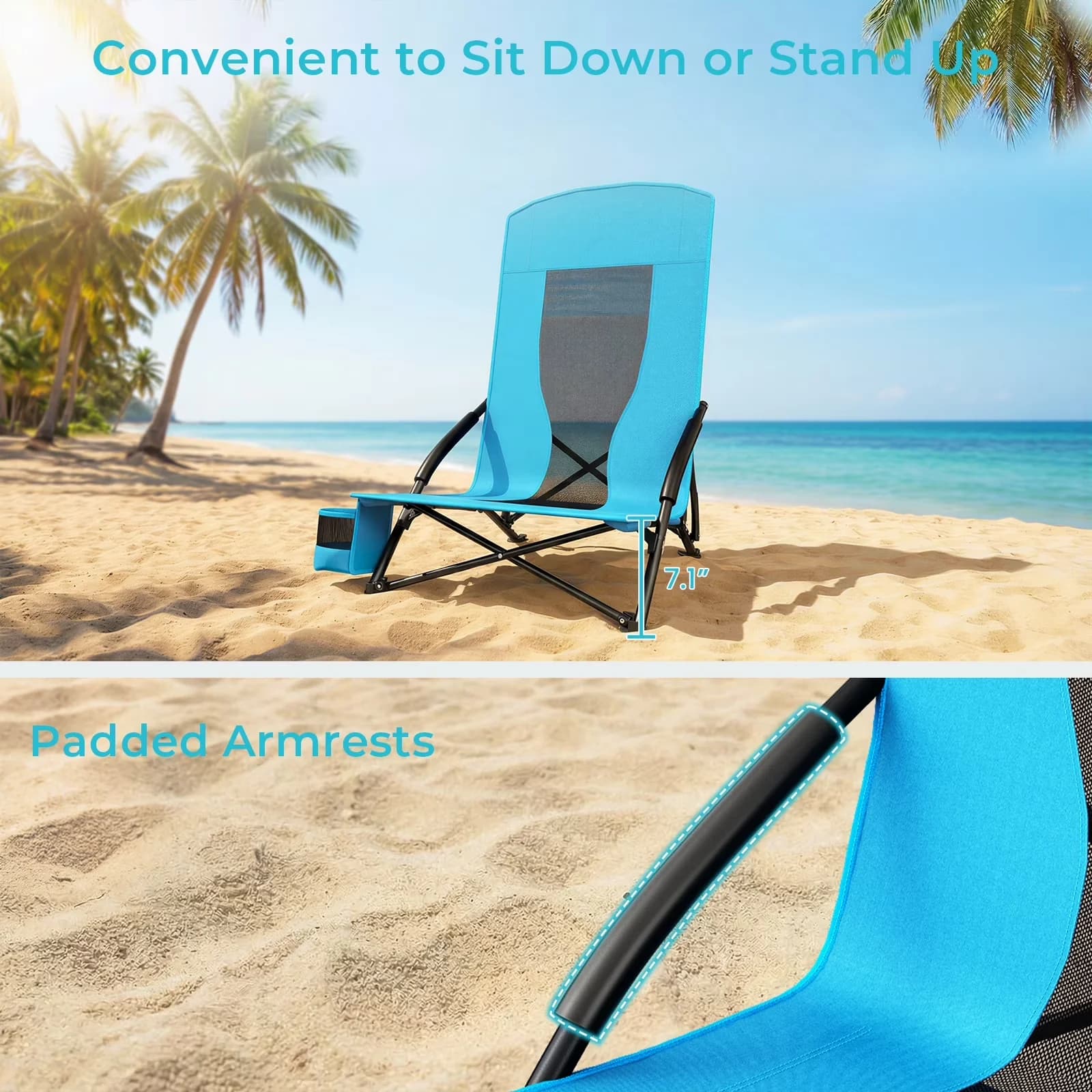 Beach Chair Reliable with Folding, Adjustable, 28.5″ 2pcs Folding Chairs - Blue for Camping, Outdoor Model 6CDDFF