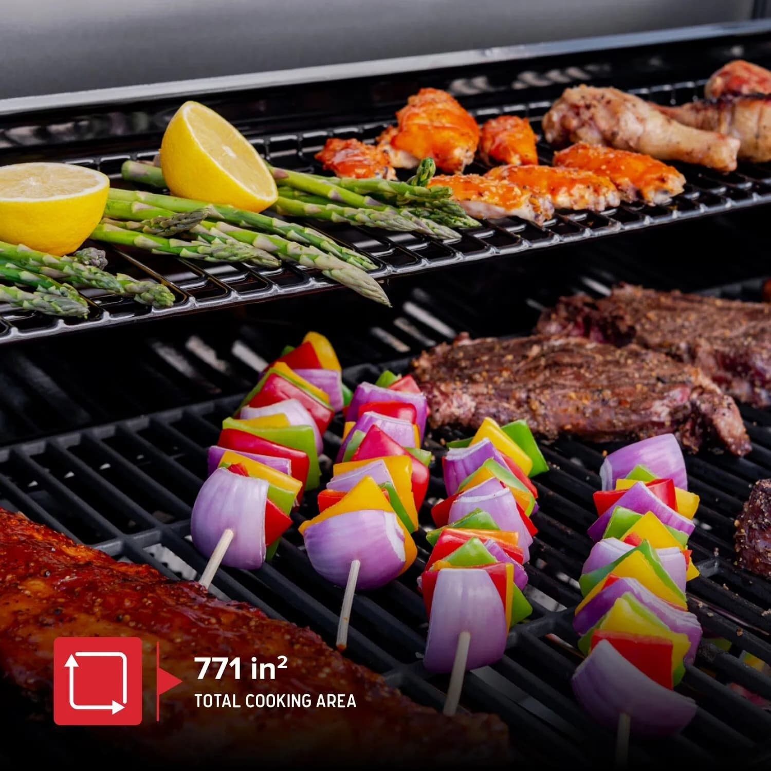 Gas Grill Durable with Warming Rack, Portable, Side Burner - Stainless Steel Silver Model E20431
