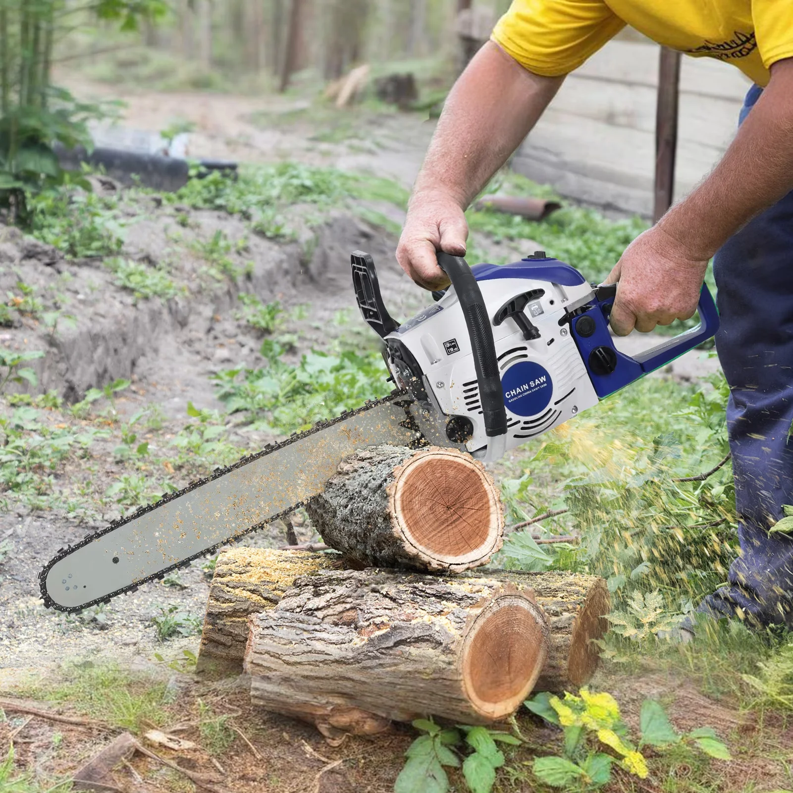 Sleek Chainsaw with Anti-Vibration, Anti-Vibration & QuickStop, 58cc 2-Stroke Gas - Blue Model EFE8C0
