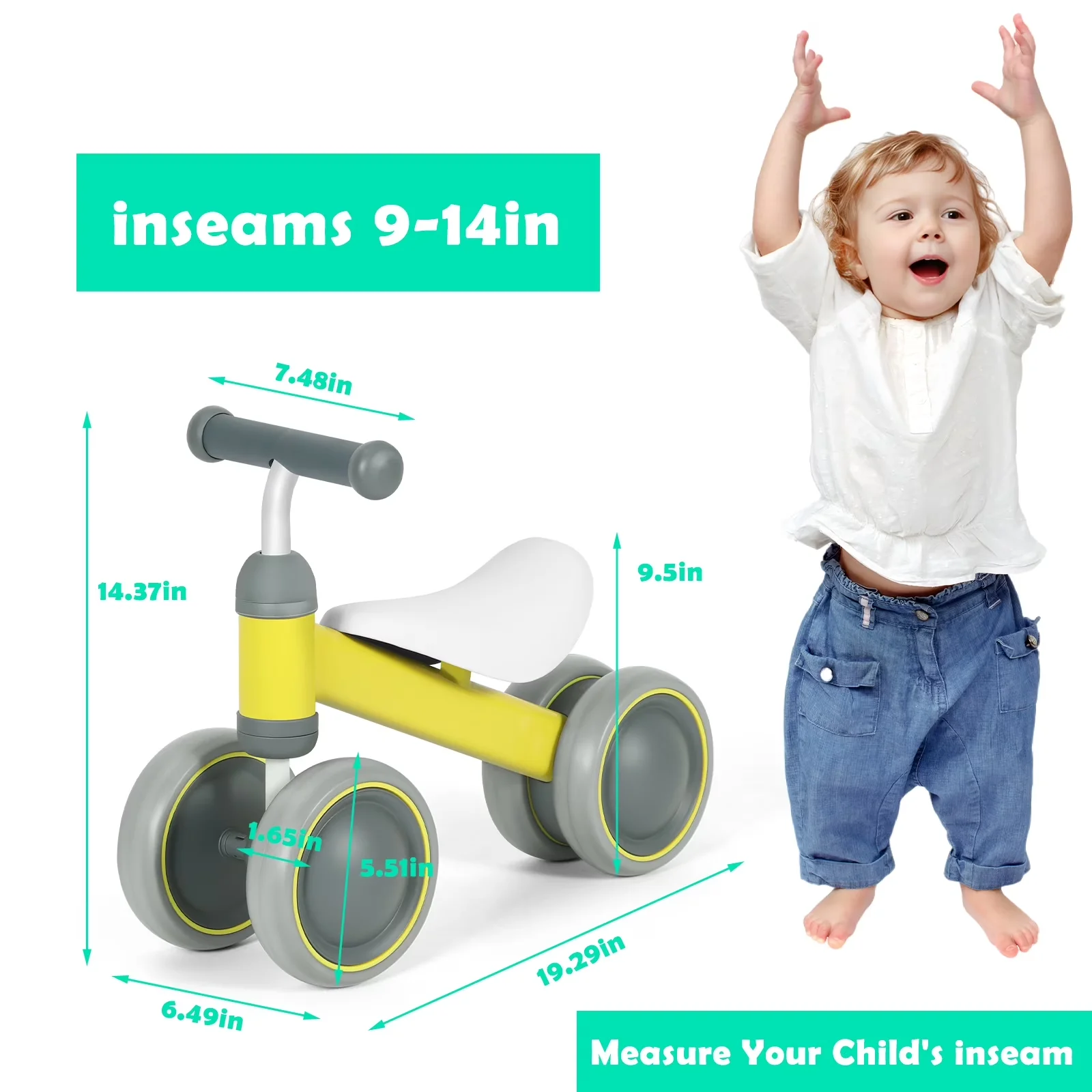 Essential Kids Bike with Balance - Yellow 12-24 - Space-Saving Design Model E721DC