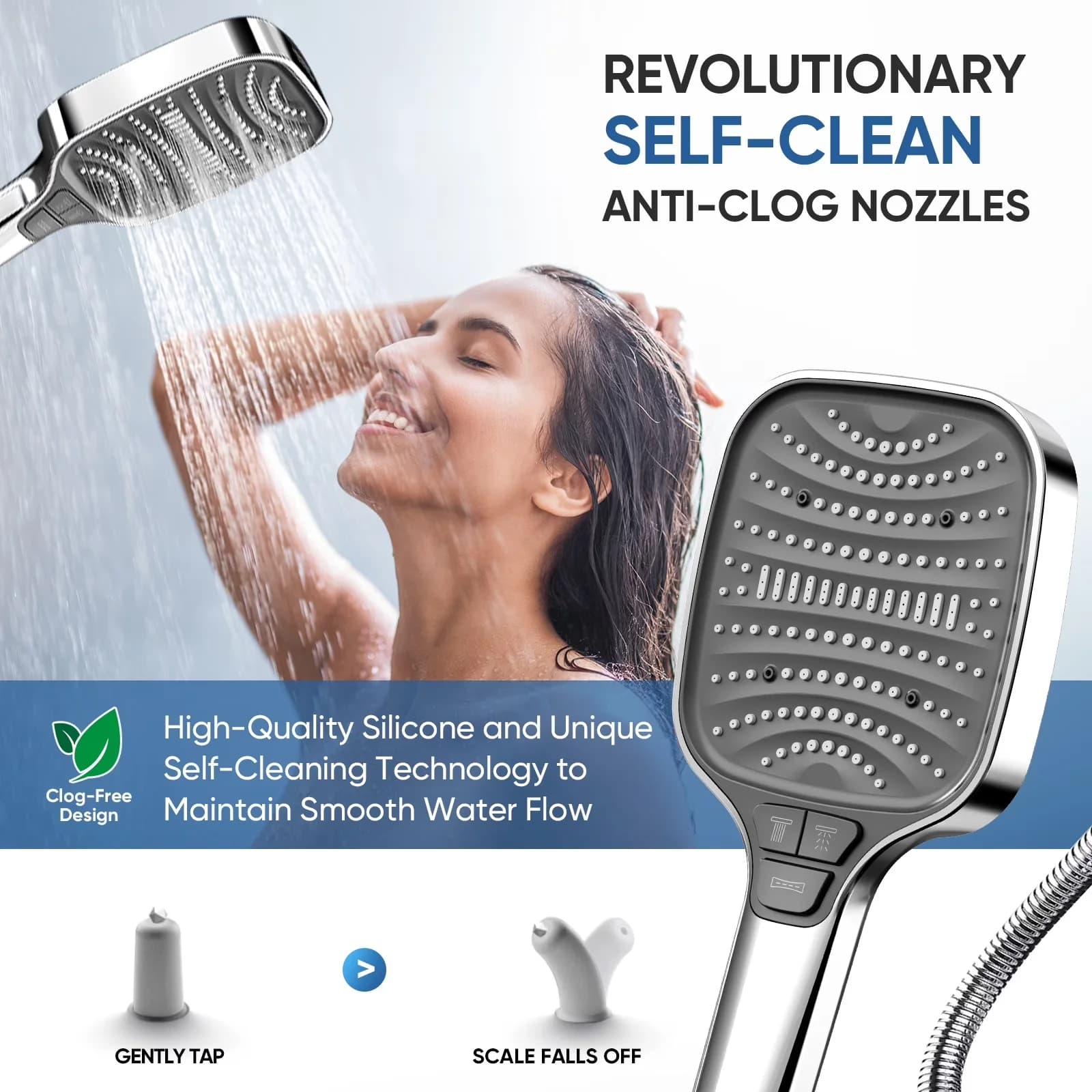 Shower Head Sleek with Handheld, Easy To Clean - Abs Silver Modes for Multiple Applications Model 5FDCCD