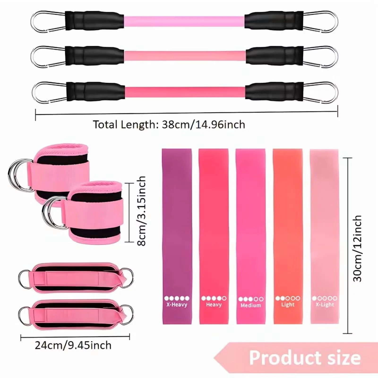 Compact Home Gym Accessory with Anti-Slip, Adjustable Straps, 11Pcs Ankle Resistance Bands - Tpe Pink Model 45CAAD