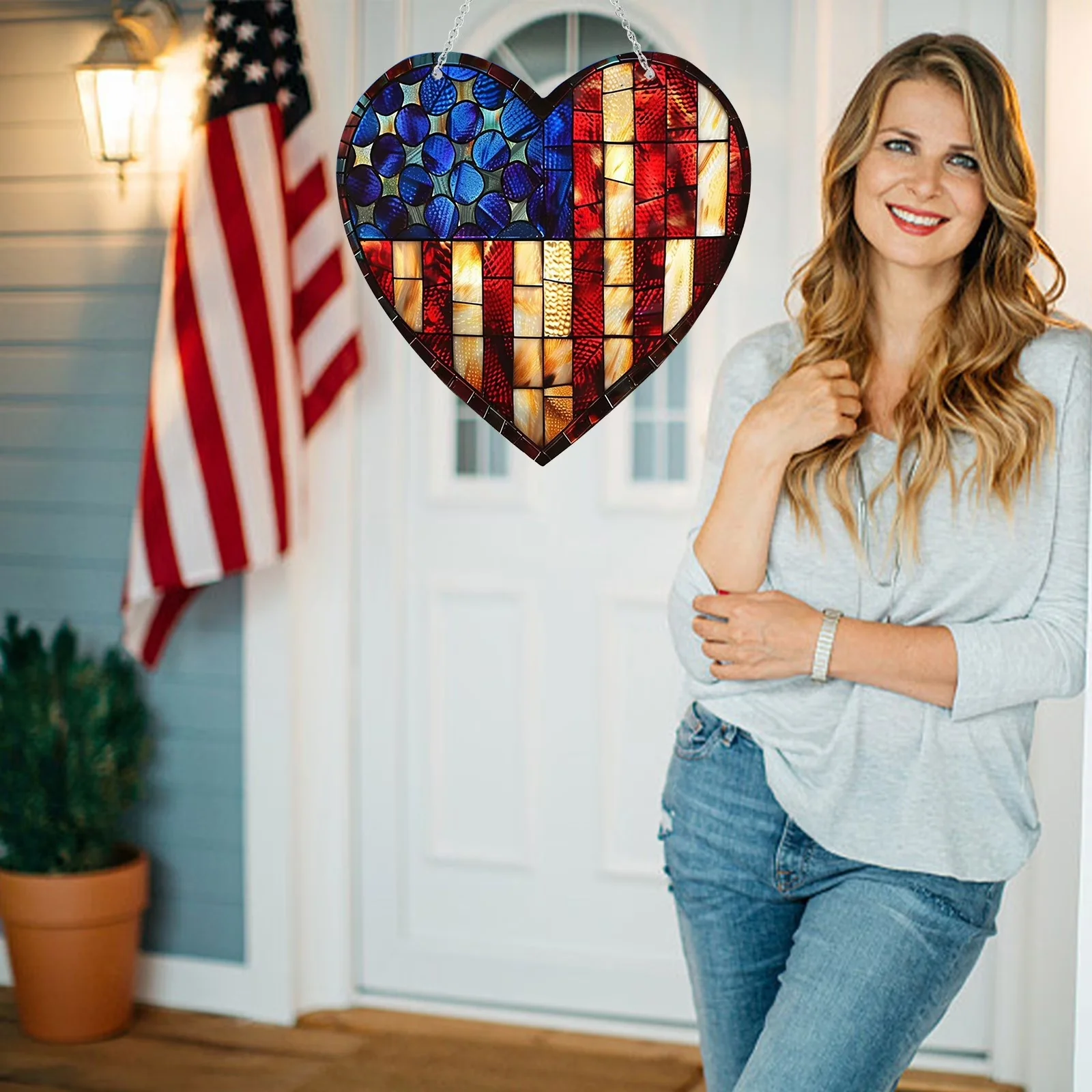 Compact Novelty Light with Modern, 4th of July Decor, Independence Day decor - Acrylic, Wood Model 3BD178