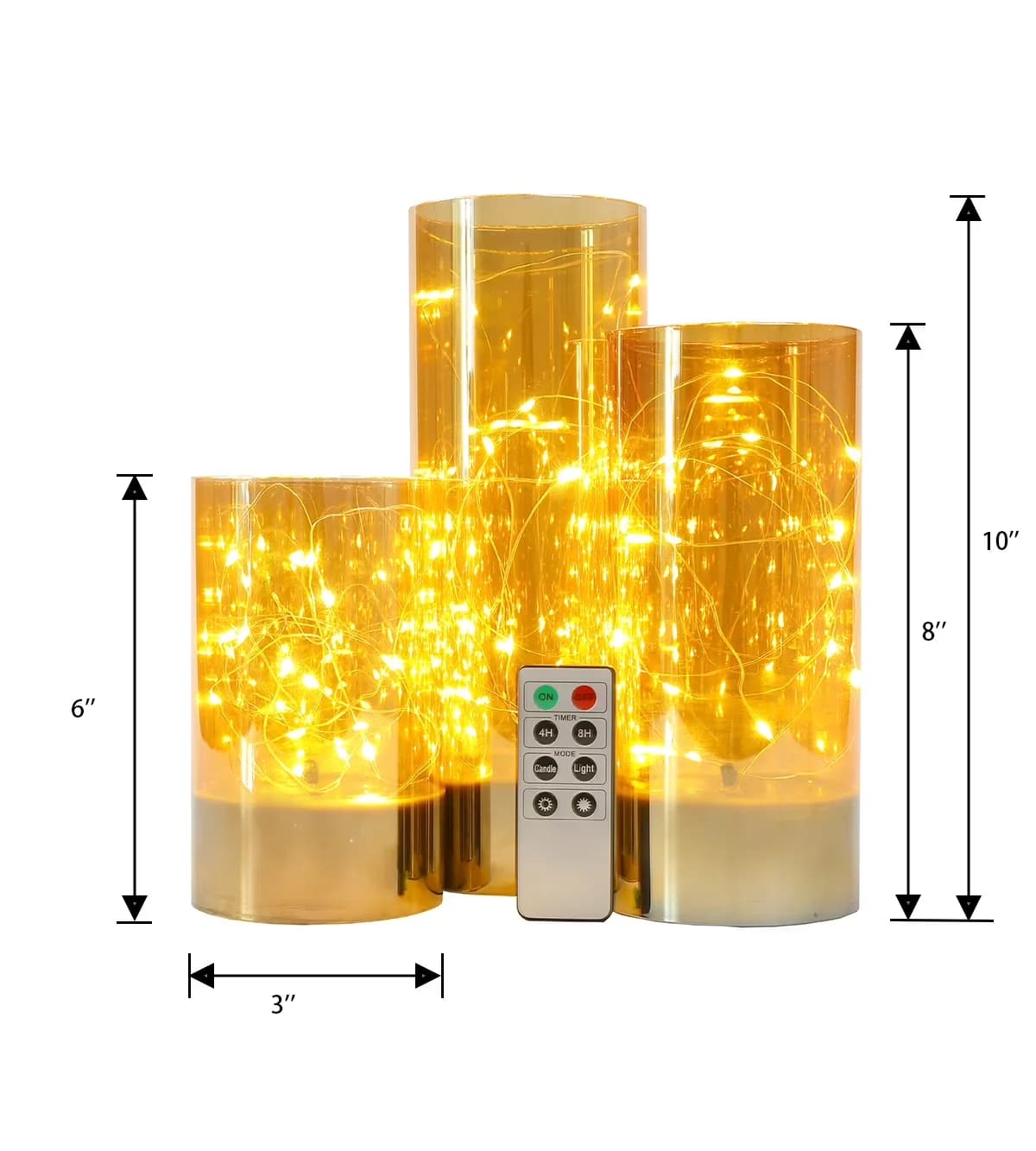 Modern Lamp Set with LED, Battery, French Country - Glass Gold - Sleek Profile Model A59B81