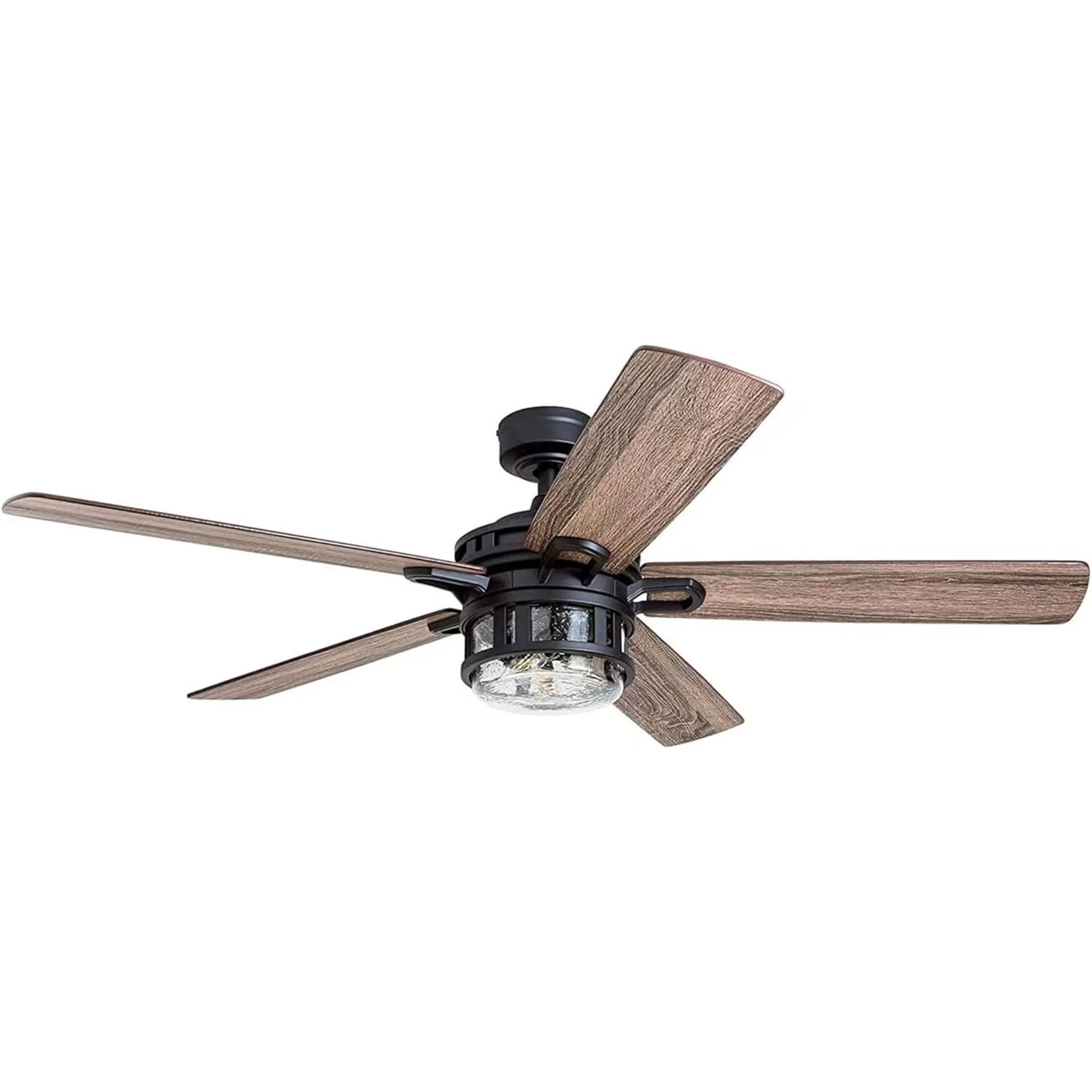 Efficient Ceiling Fan with LED, Contemporary, Industrial - Bronze, Beige, Multicolor Glass Model 9E7DBC