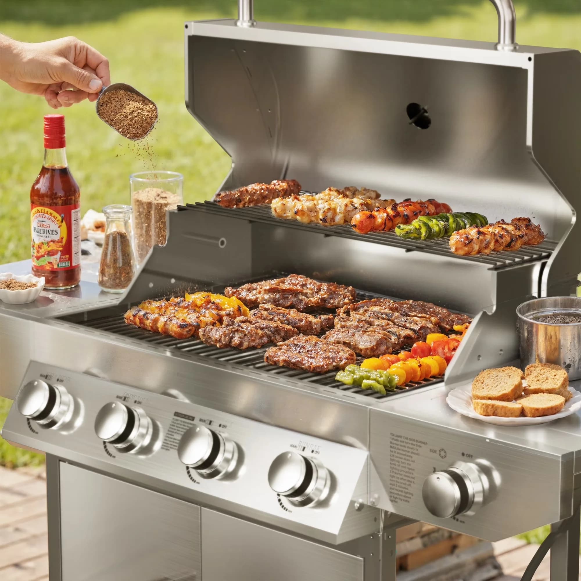 Flat Top Grill Premium with 58000 BTU, Portable - Stainless Steel, Iron for Patio Model 0E956B