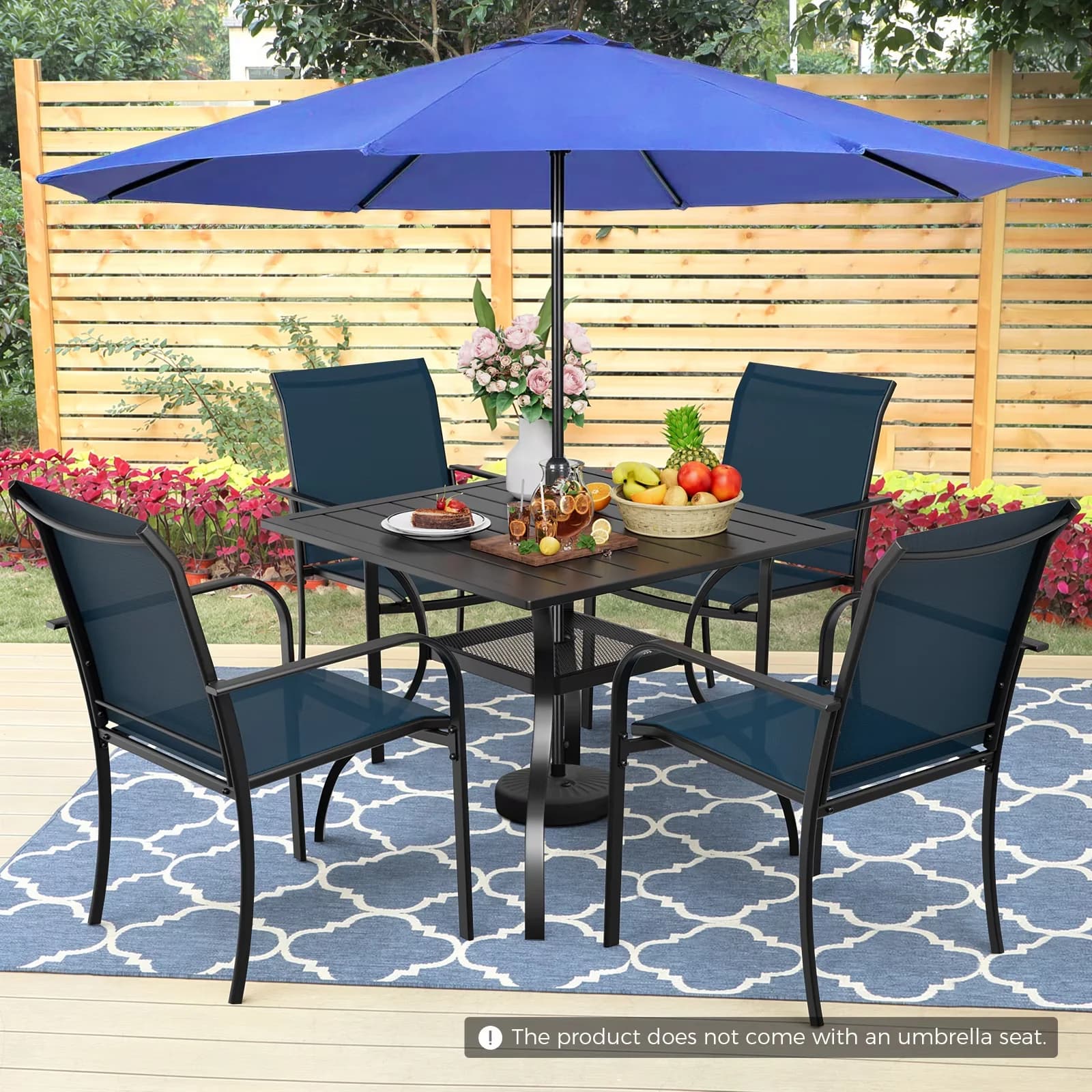 Reliable Patio Dining Set with Outdoor Furniture, 6-Piece Outdoor, Dark Blue Umbrella for Garden - Model 62C8F1