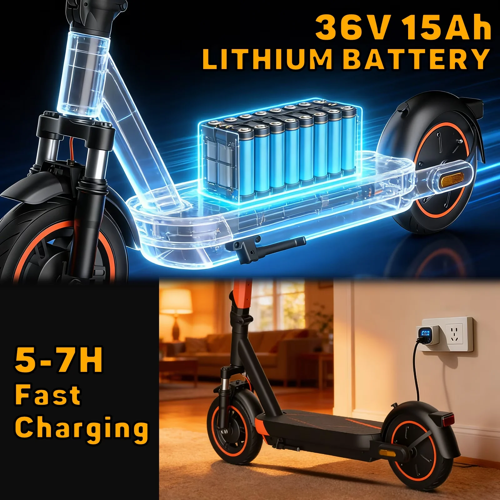 Sleek Scooter with 800W, Compact - Orange Aluminum Alloy 21MPH - Essential Collection Model 3D46CE