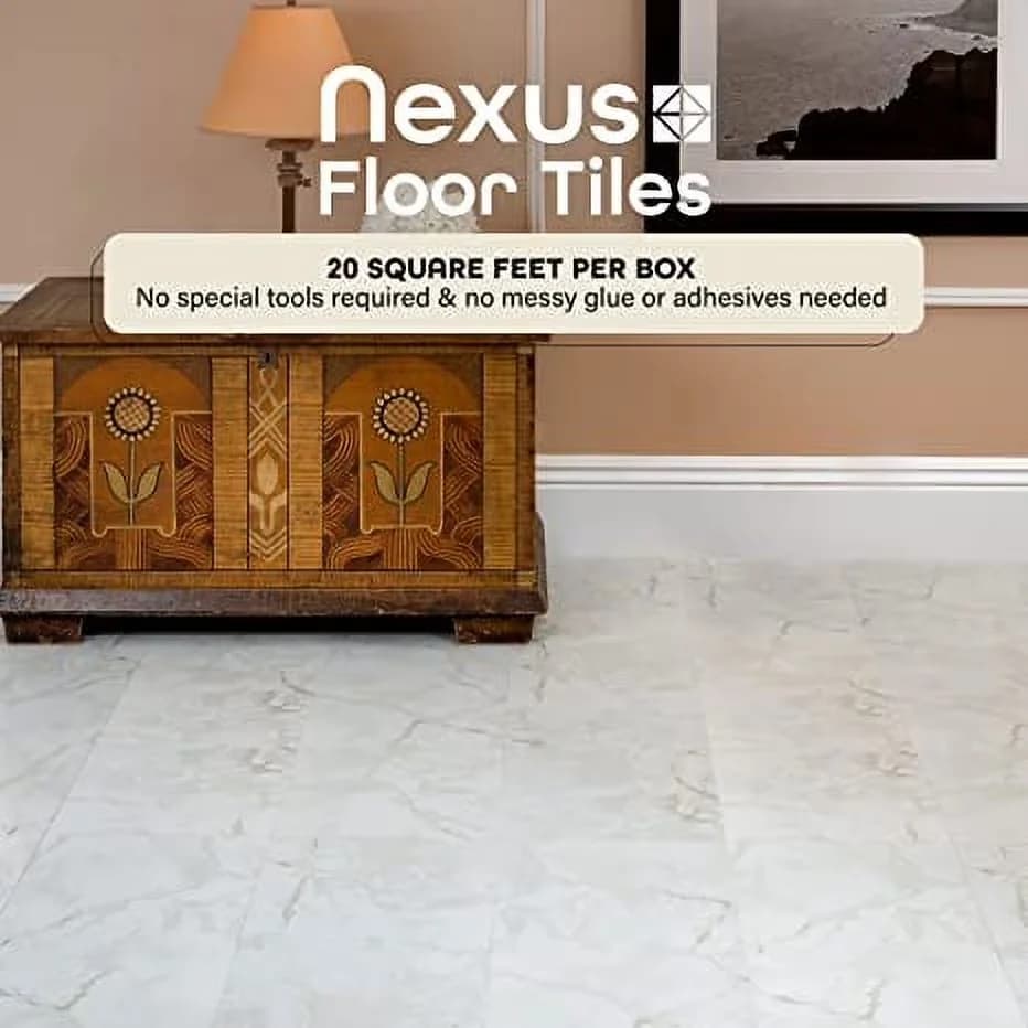 Compact Grey Vinyl Flooring Vinyl Plank Flooring with Easy Installation, Water-Resistant, Dark Veins - Vinyl 12" x 12" Model 5D6BB4
