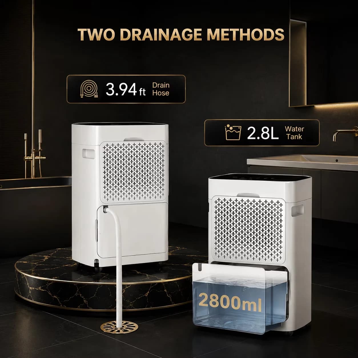 Durable Dehumidifier with Bucket Full Indicator, Automatic Shut-Off, Built-In Pump - White Model 381BFD