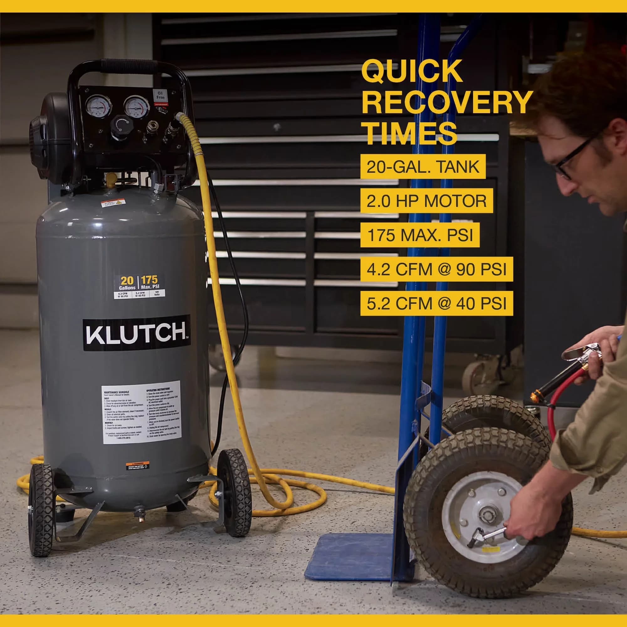 Air Tools Compressor Premium with Portable, 20-Gallon, 2 HP - Gray Rubber Model DFE0A0