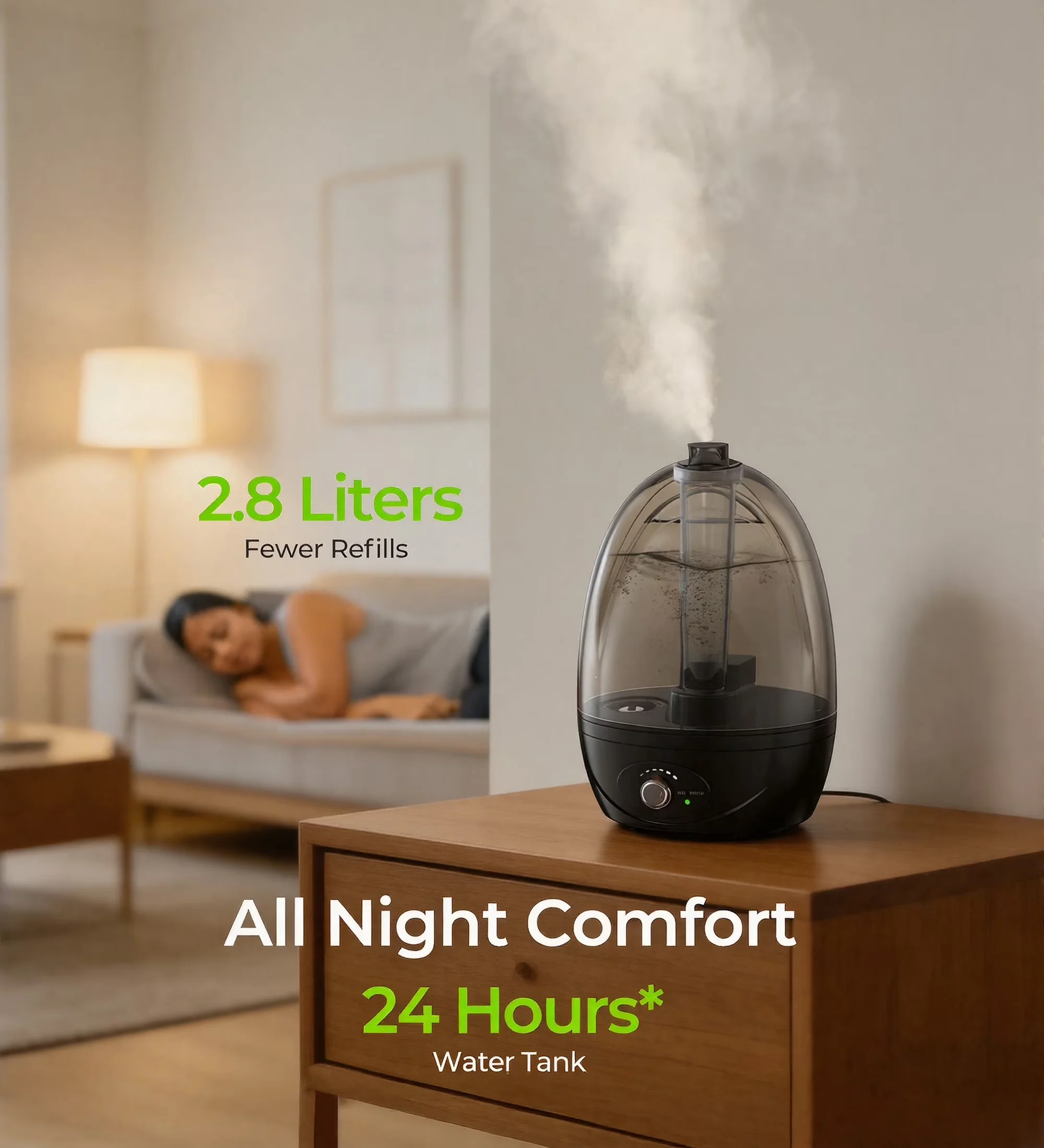Efficient Humidifier with Automatic Shut-Off, Adjustable Humidistat, Water Level Indicator - Black Model 8865DB