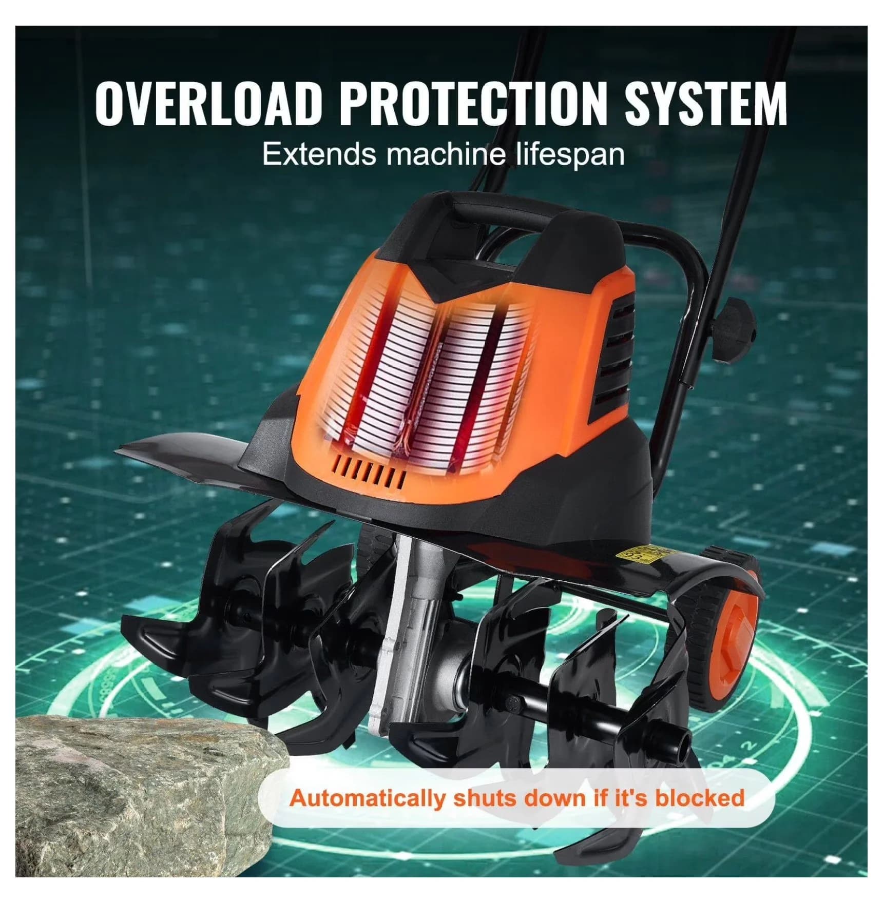 Efficient Trillers Cultivator with Steel Mn Tines, 12 Amp Electric Tiller 18" Width - Model 0EC605