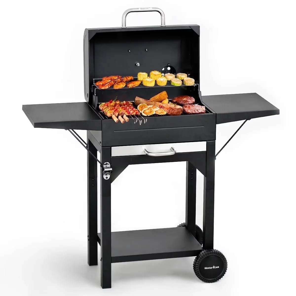 Charcoal Grill Efficient with Heat Thermometer, Adjustable Air Vents - Metal for Outdoor, Picnic Model 12E009