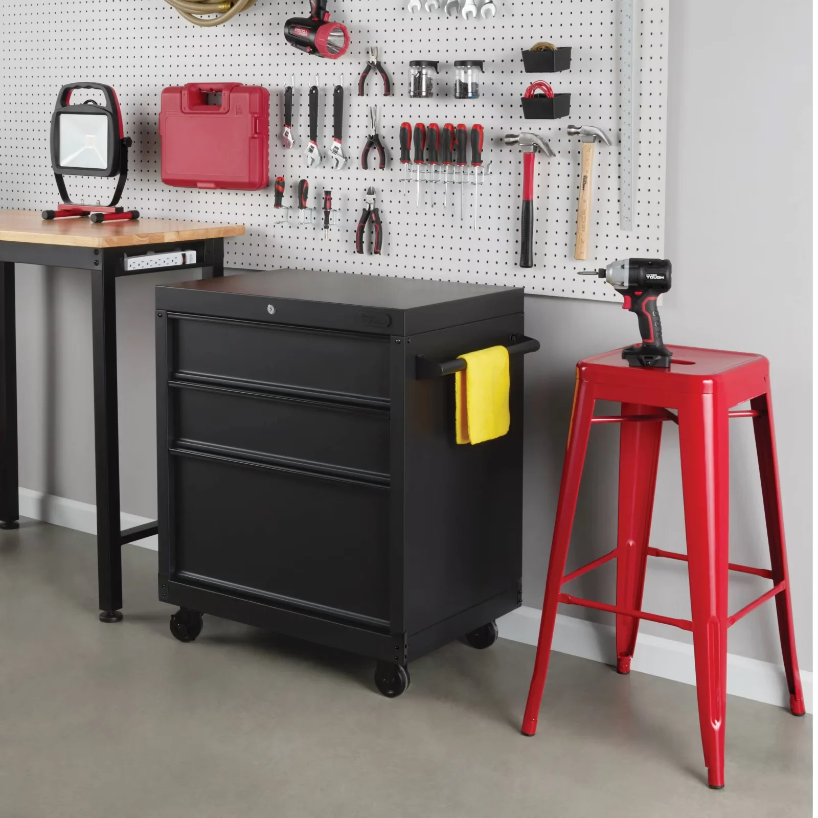 Sleek Toolstorage with Rolling, 27-inch 3-Drawer Rolling Tool Cabinet - Steel Black Model 5362B2