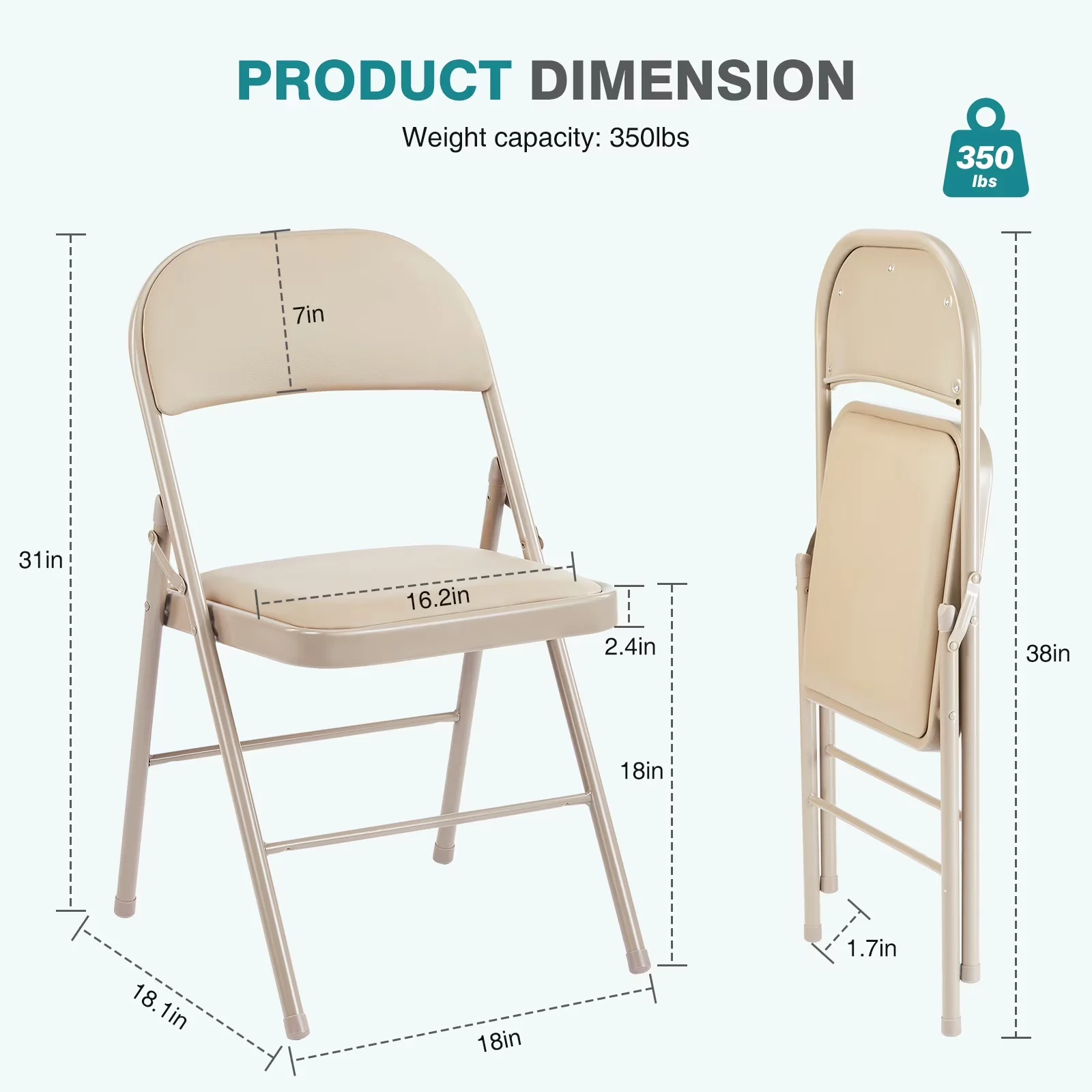 Patio Chair Sleek with Padded, High-Density Padding, 10 Pack Folding - Khaki Model 05AE80