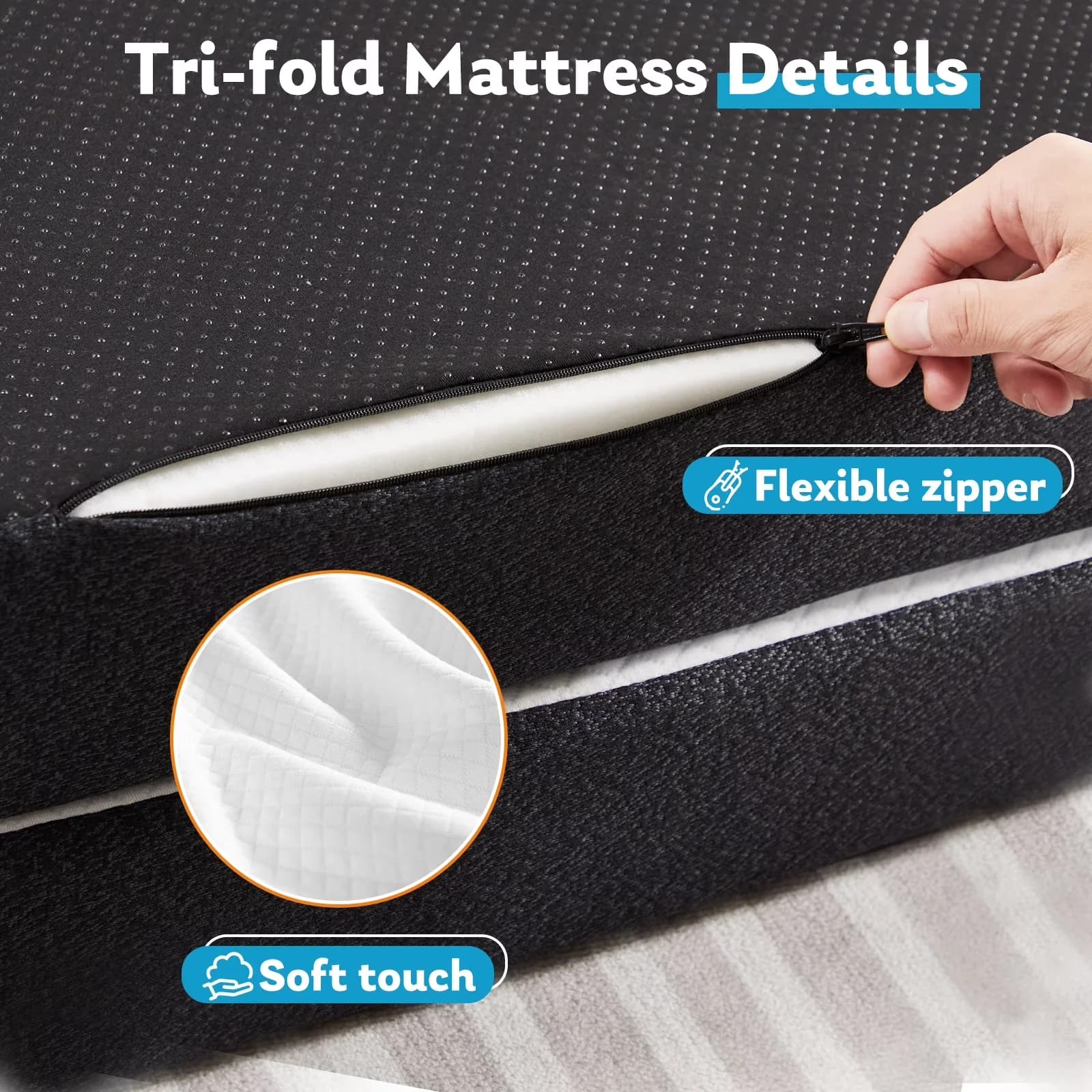 Efficient Mattresses Accessory with Folding, Tri-Fold Mattress - Memory Foam White for Camping, Office Model 11A144