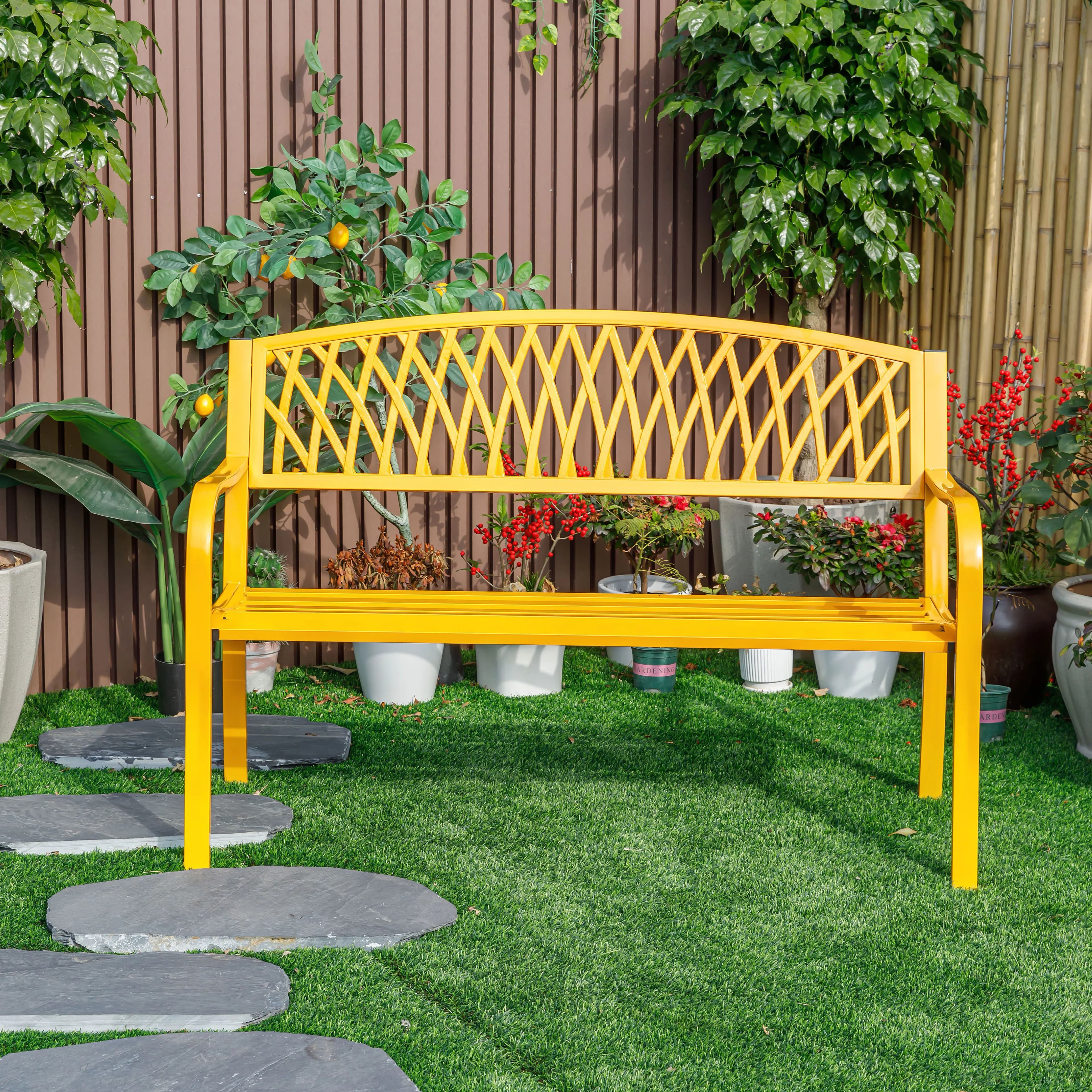 Patio Chair Durable with Yellow, Classic yellow outdoor garden bench - Yellow Steel Model 69464A
