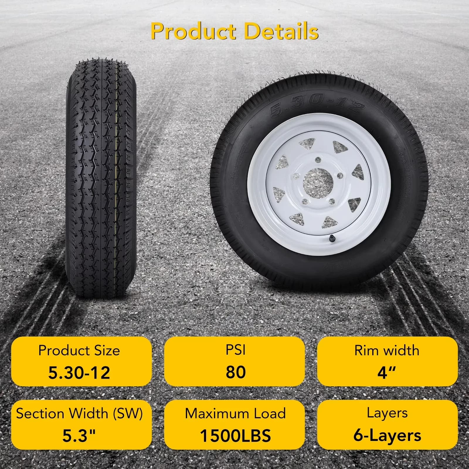 Classic Trailer Tire with Durable Construction, 6PR Premium Tires, Load Range C - Model 745D35