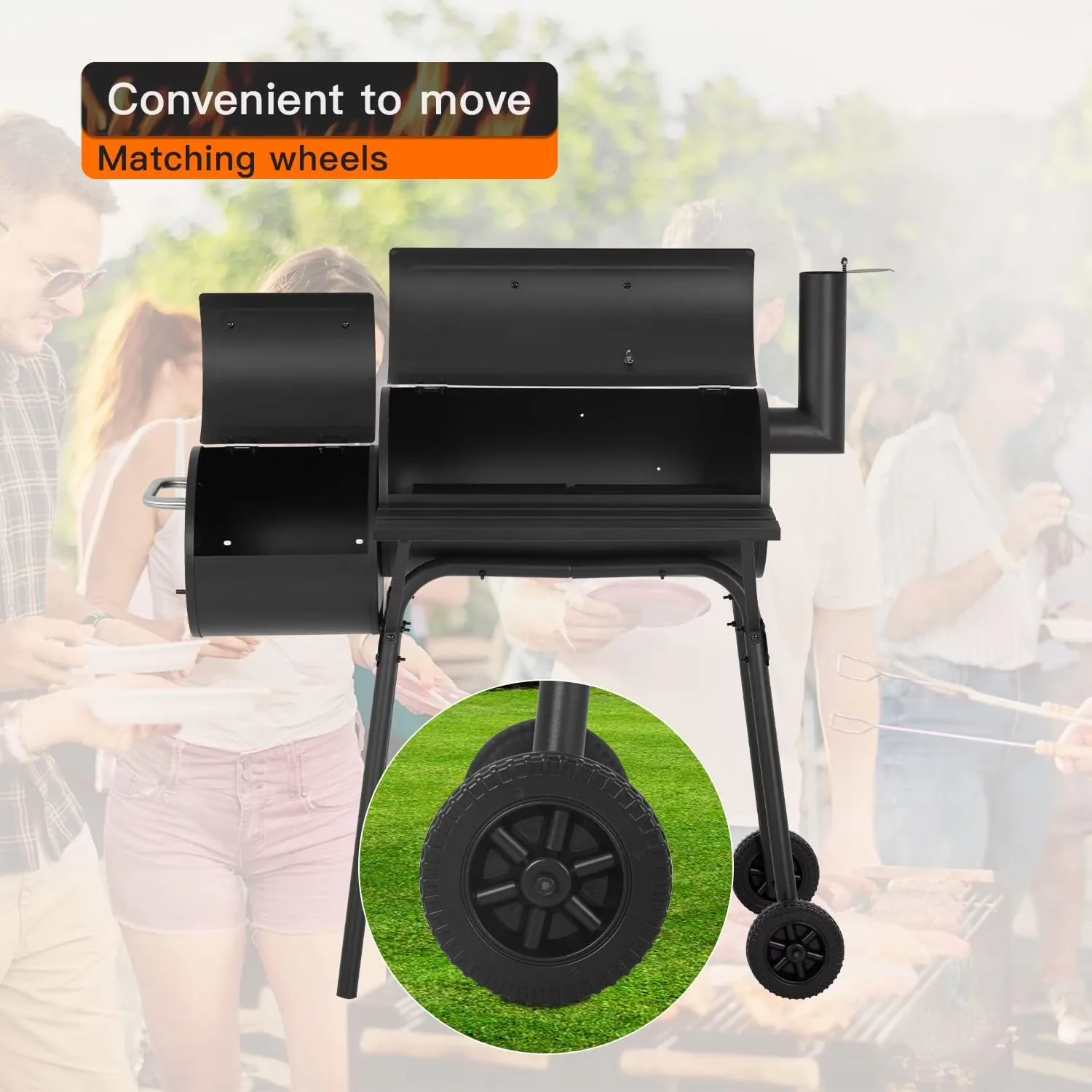 Durable Charcoal Grill with Thermometer, BBQ Pit BBQ Outside, 43 Inch Grills - Black Alloy Steel for Patio, Picnic Model A5E357