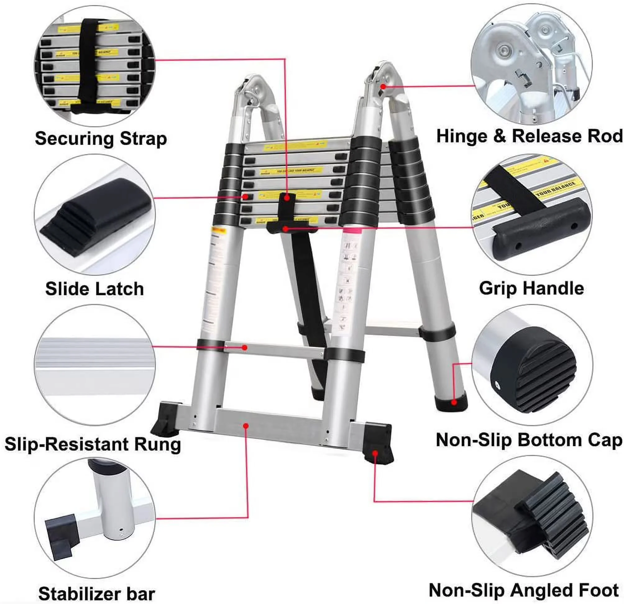 Premium Building Material with Telescoping, 330lbs Load Capacity - Black Aluminum Model 29FA36