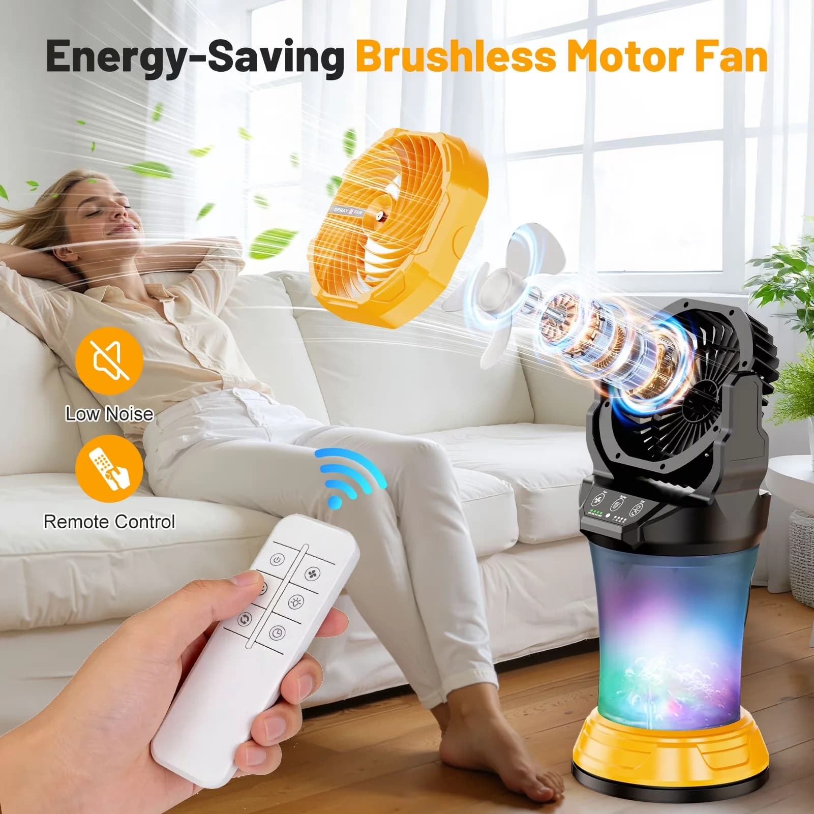Quality Fans In Cooling with Battery, Rotating Head, 30000 mAh Portable Misting Fan - Yellow Plastic for Patio, Travel Model 20A9B0