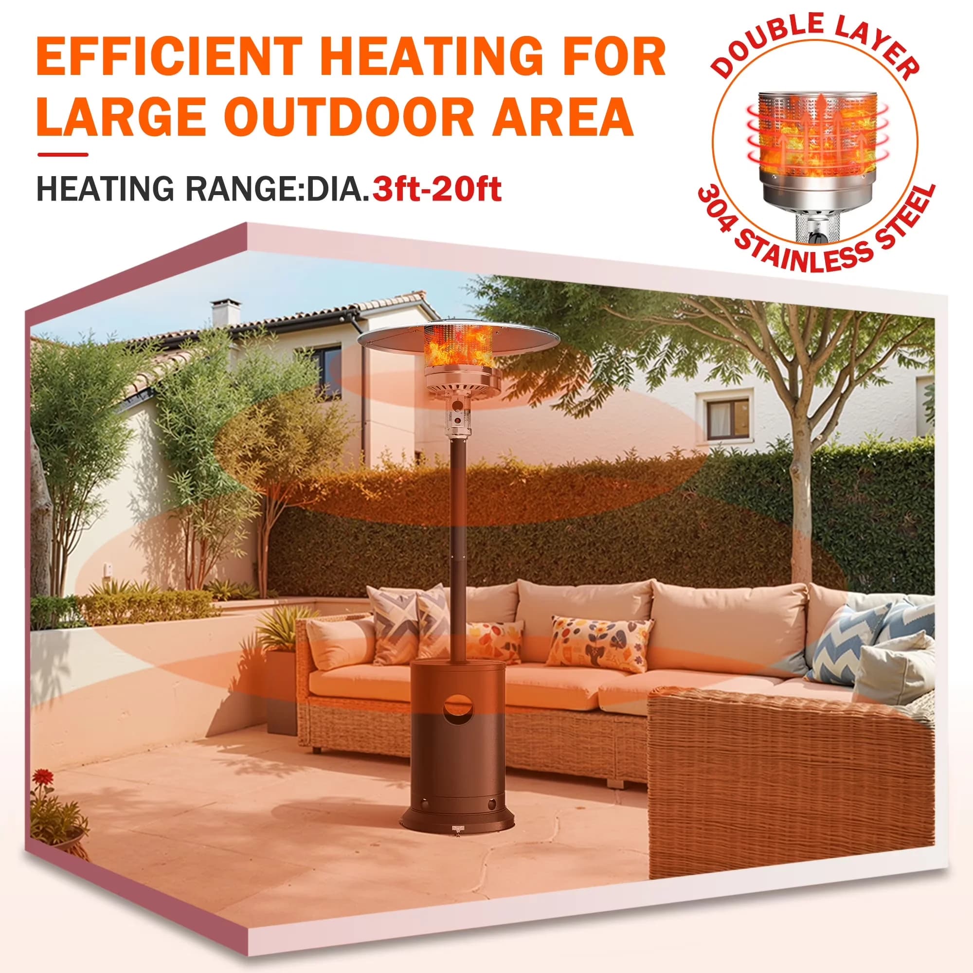 Outdoor Heating Reliable with 50000 BTU, Adjustable Flame, Portable - Silver Model 7263B6
