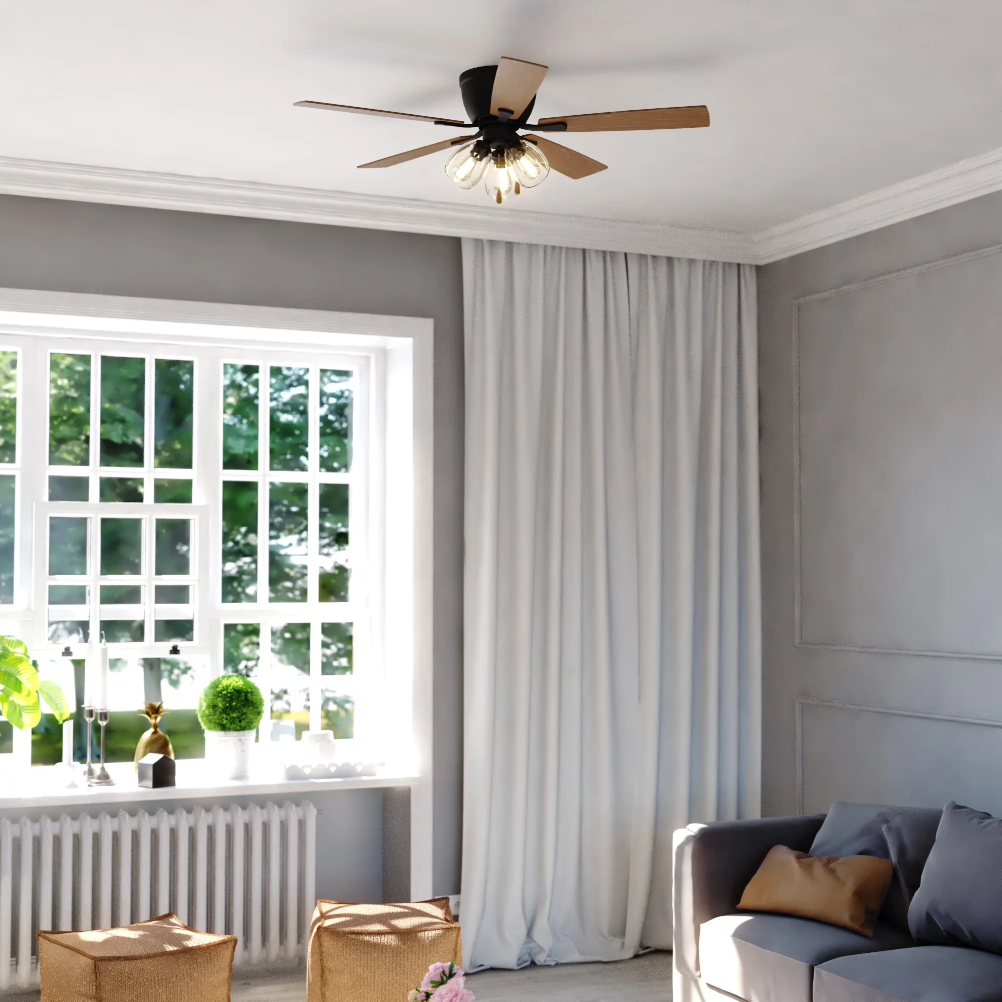 Reliable Ceiling Fan with LED, Transitional, Reversible Blades - Black Glass Model 47B678