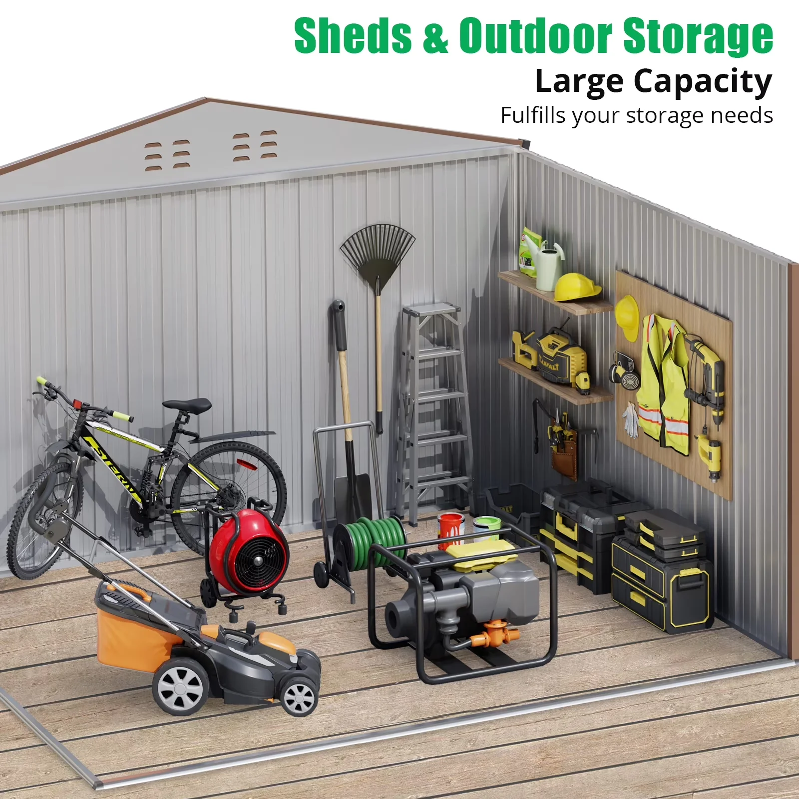 Compact Shed with Waterproof, 10x12ft Large Metal Garden, Lockable Door Design - Steel for Garden, Patio Model 42D709