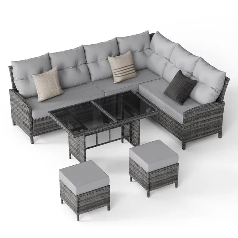 Innovative Patio Conversation Set with Waterproof, 7-Piece Outdoor Furniture - Gray Rattan Model C233BB