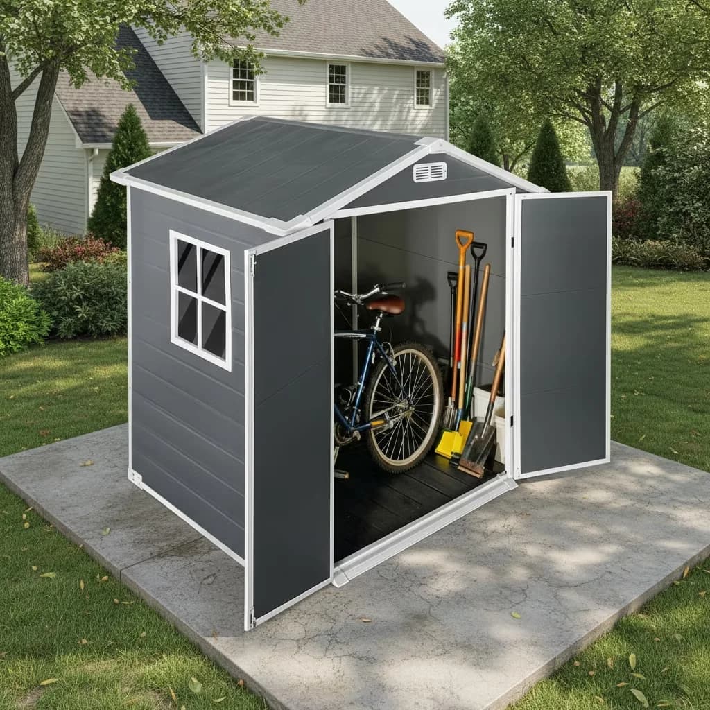Durable Shed with Lockable Door, Waterproof, 6×4ft Outdoor Storage - Plastic Gray Model 142752