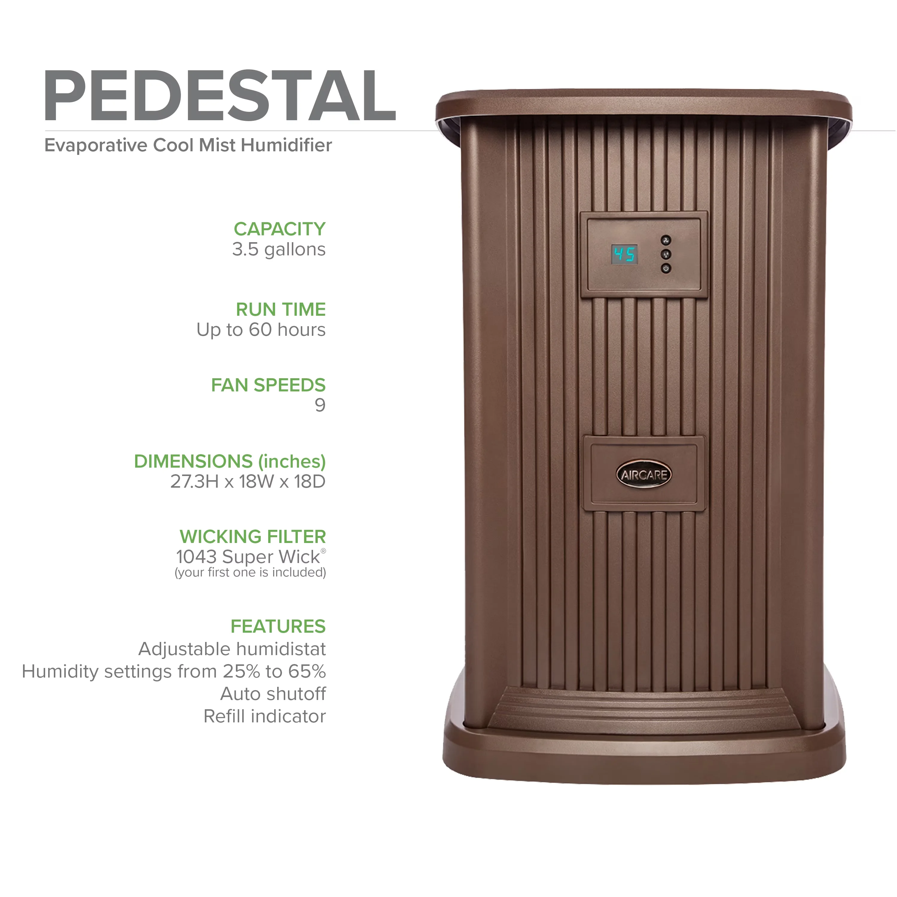 Sleek Humidifier with Adjustable Humistat - Brown Style - Long-Lasting Performance Model 8ED248
