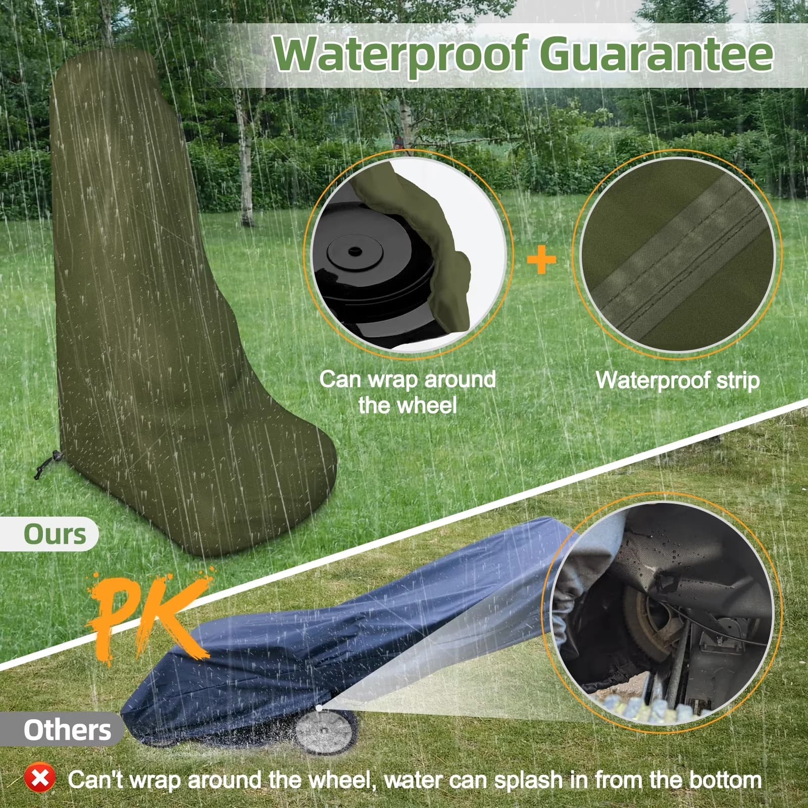 Replacement Parts Accessory Professional with Waterproof, 600D Lawnmower Cover Waterproof - Green 600D Solution-Dyed Polyester Fabric Model D10354