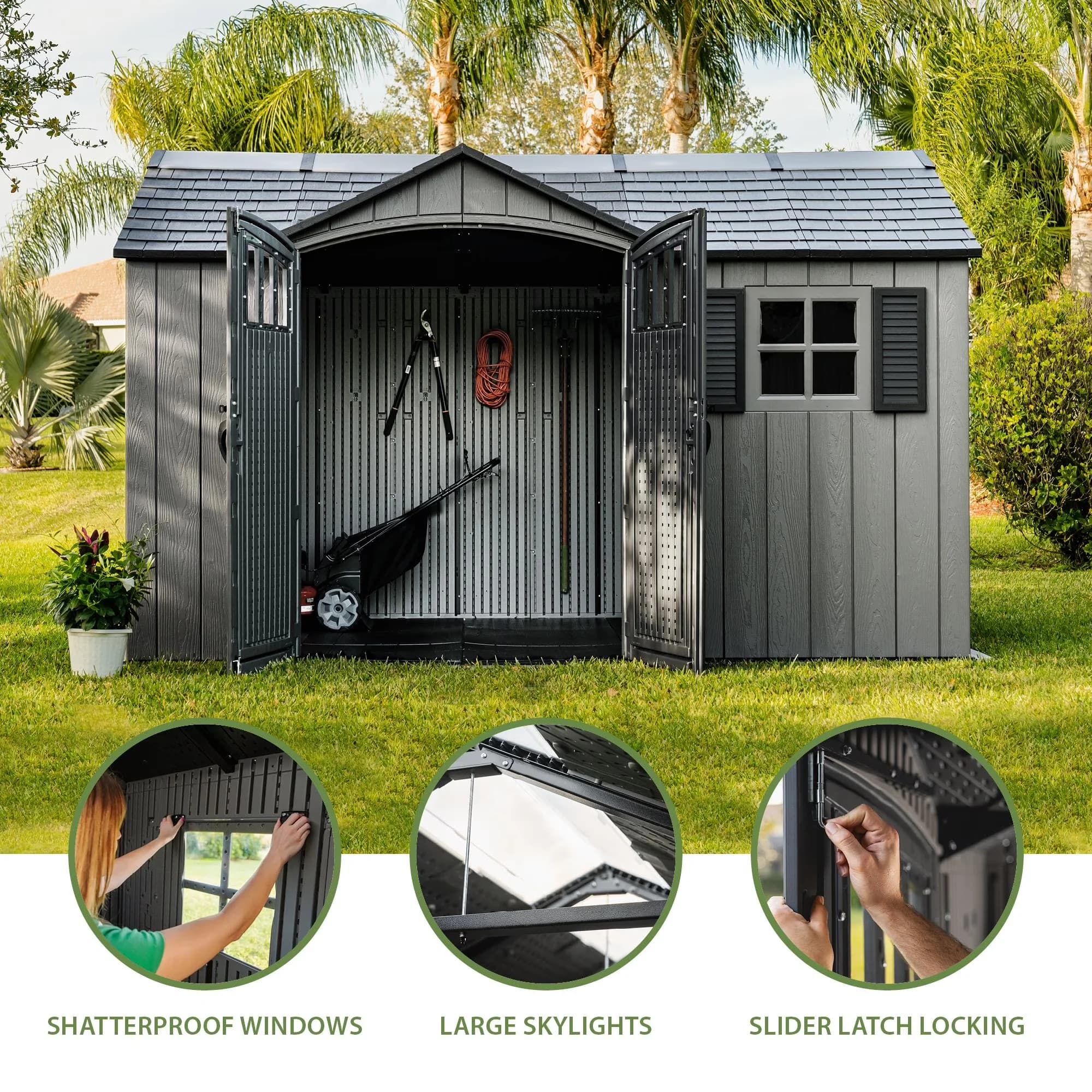 Innovative Shed with Lockable Door, Impact-Resistant, Uv Resistant - Gray High-Density Polyethylene (Hdpe) Model C188F4