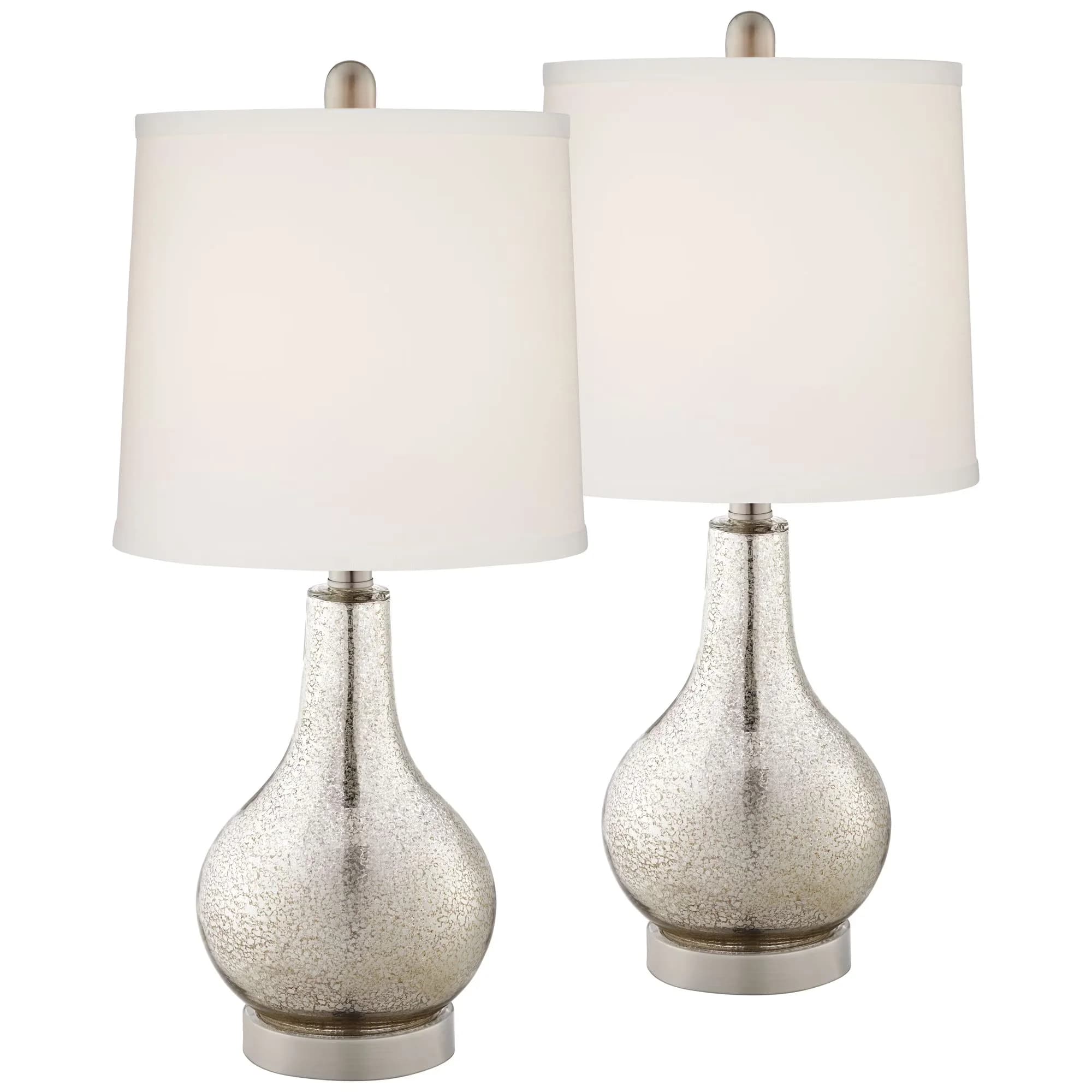 Classic Lamp Set with Incandescent, Usb Port, Modern - Silver Mercury Glass, Metal for Office Model E4D7B9