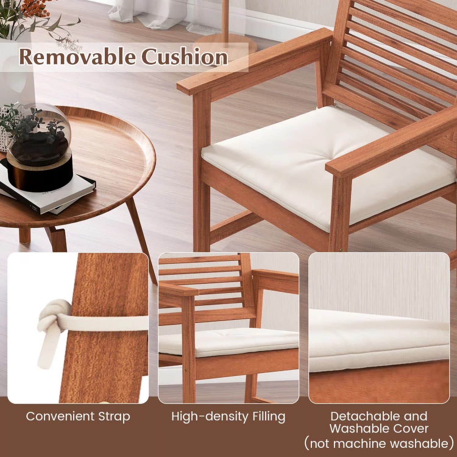 Patio Chair Sleek with Modern, Color of Frame:Natural, Cushions and Slatted Seat - Hardwood, Polyester, Pu Foam White Model 2ED954