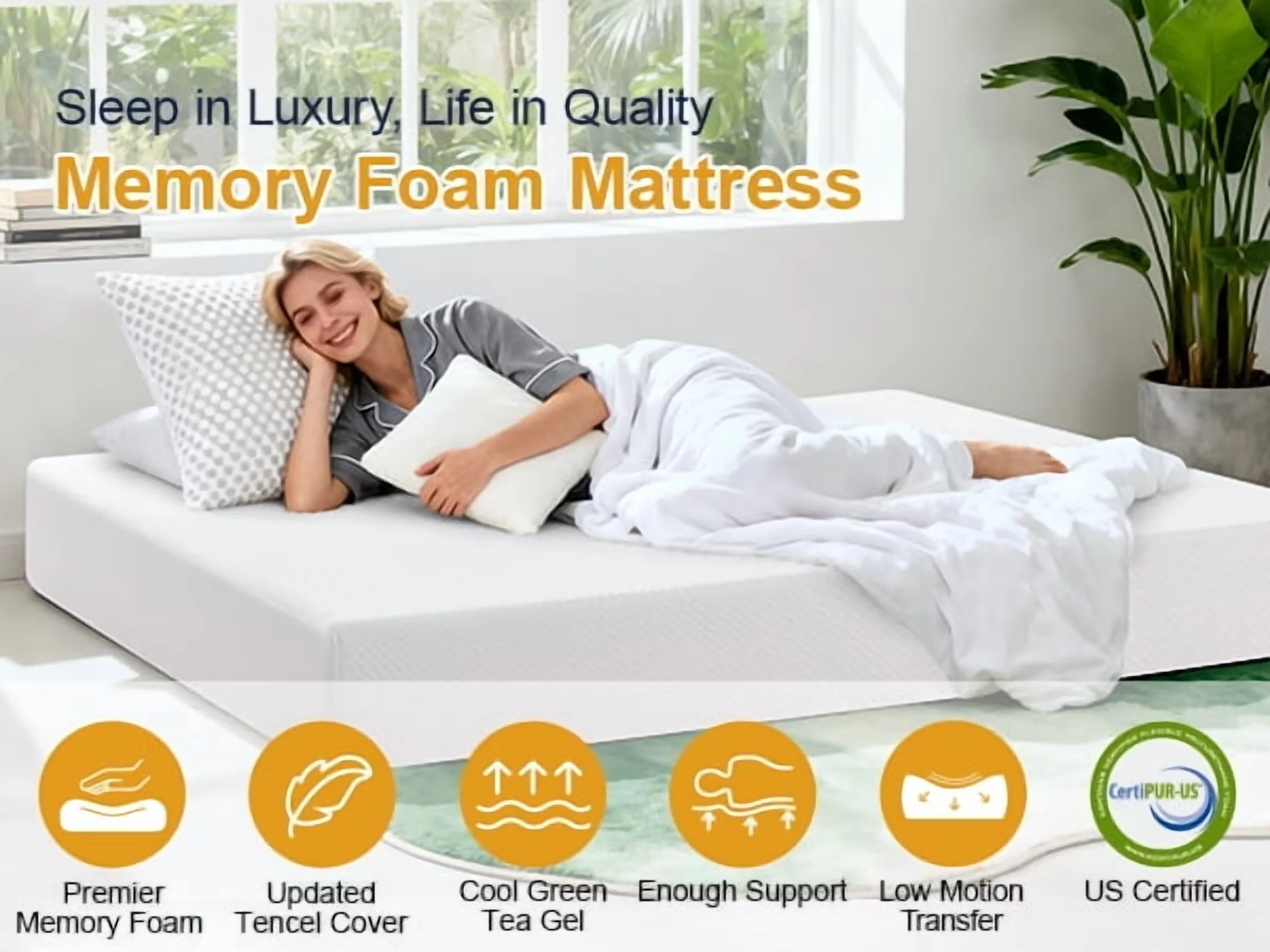 Modern Mattresses Accessory with Breathable Construction, Mattress-In-A-Box - Memory Foam White Model 02A8AA