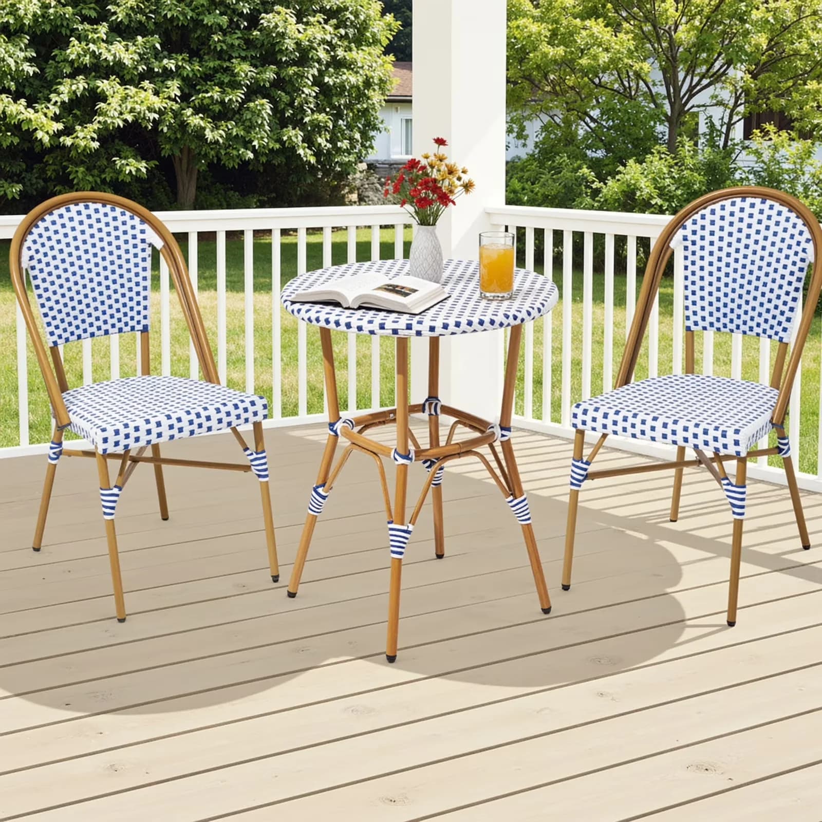 Modern Patio Dining Set with Stackable Chairs, Mildew Resistant, Mold Resistant - White Aluminum, Pe Wicker Rattan Model 3D3D96