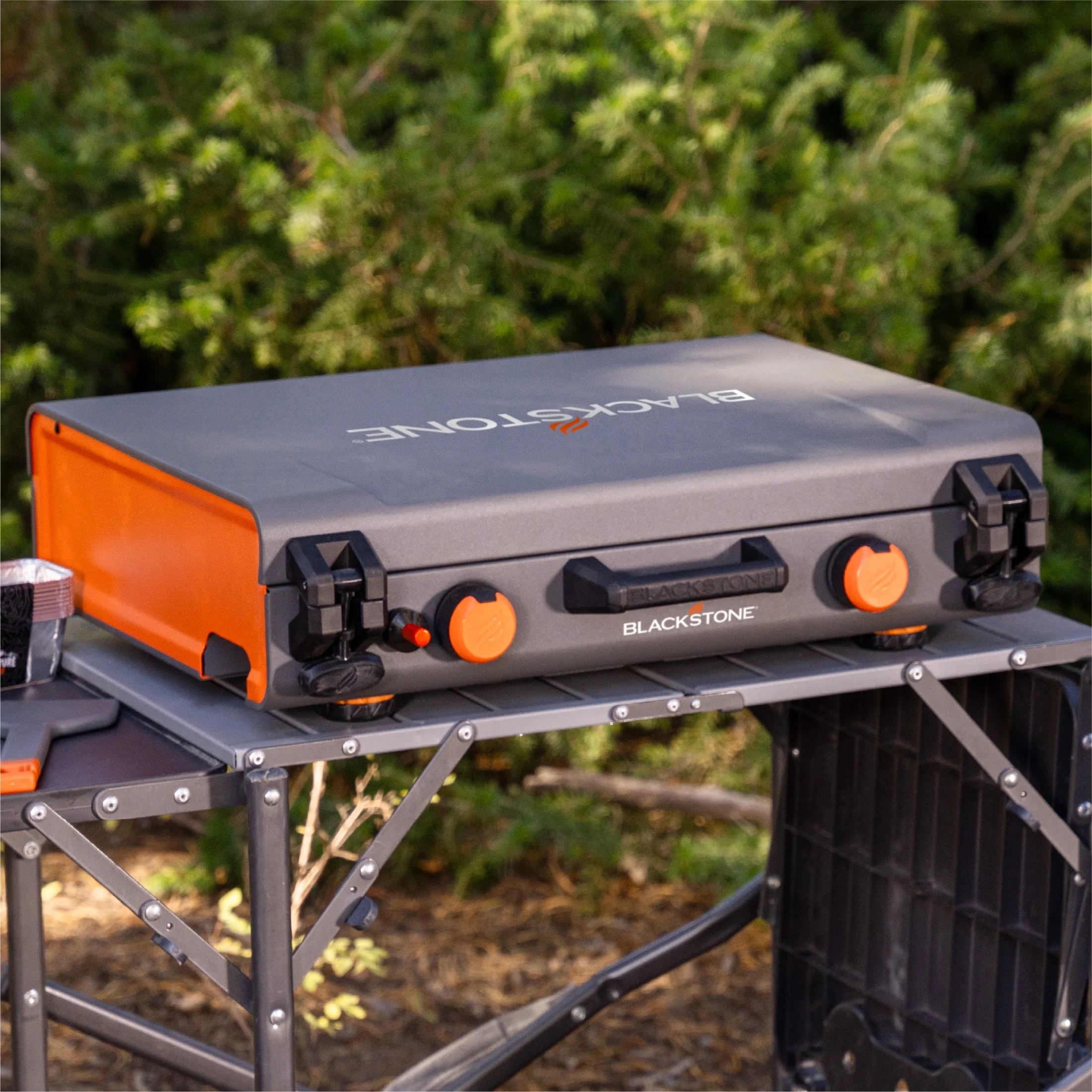 Flat Top Grill Compact with Portable, Latching Hood and Handle - Gray Steel Model B42A58