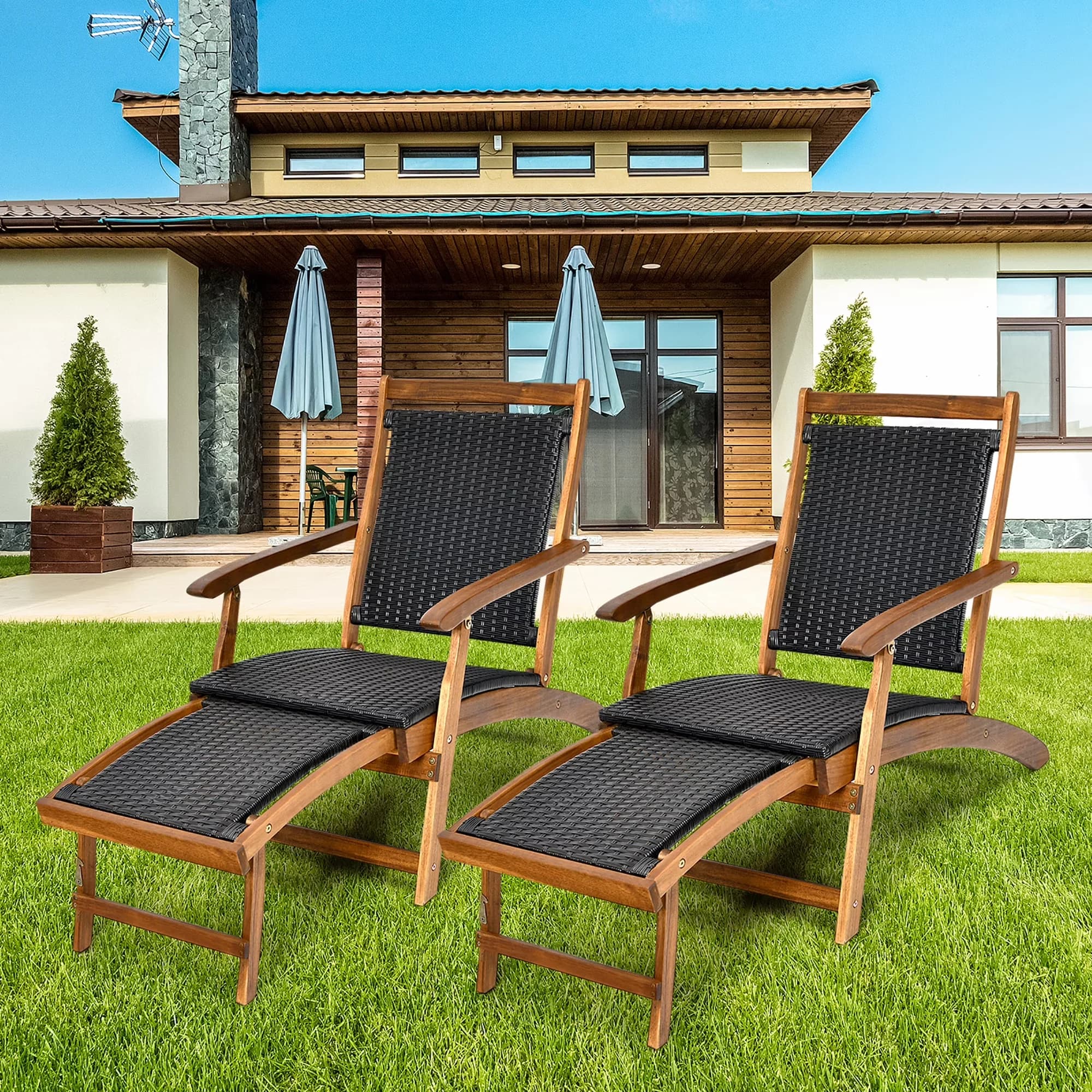 Stylish Patio Chair with Modern, Folding - Acacia Wood,Pe Rattan Brown Model 071F1A
