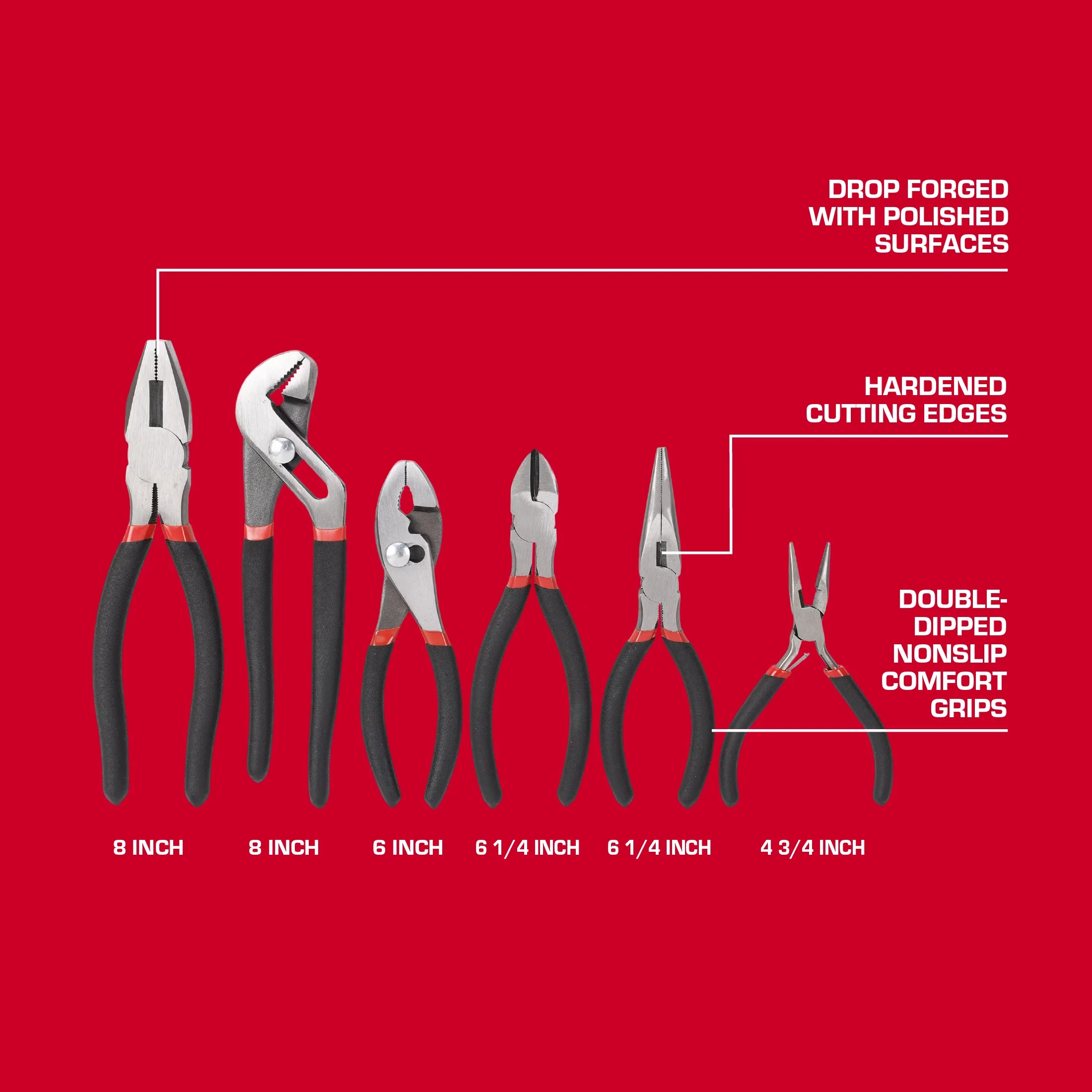 Quality Hand Tool with Heavy-Duty, Non-Slip Grips, 6-Piece Pliers Set for Daily Use - Model CC1D31