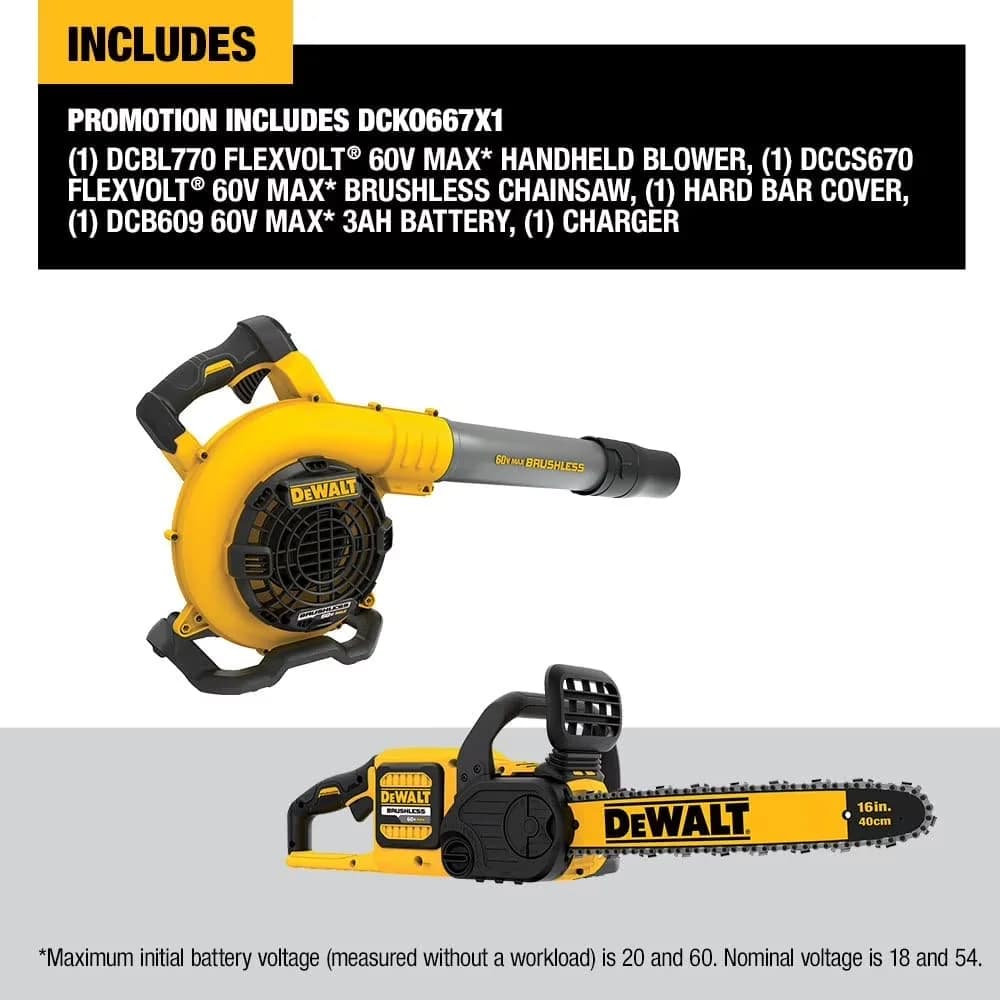 Power Saw Compact with Battery, 60V, 60V MAX* ChainsaBlower Combo Kit for Daily Use - Model 90C00C