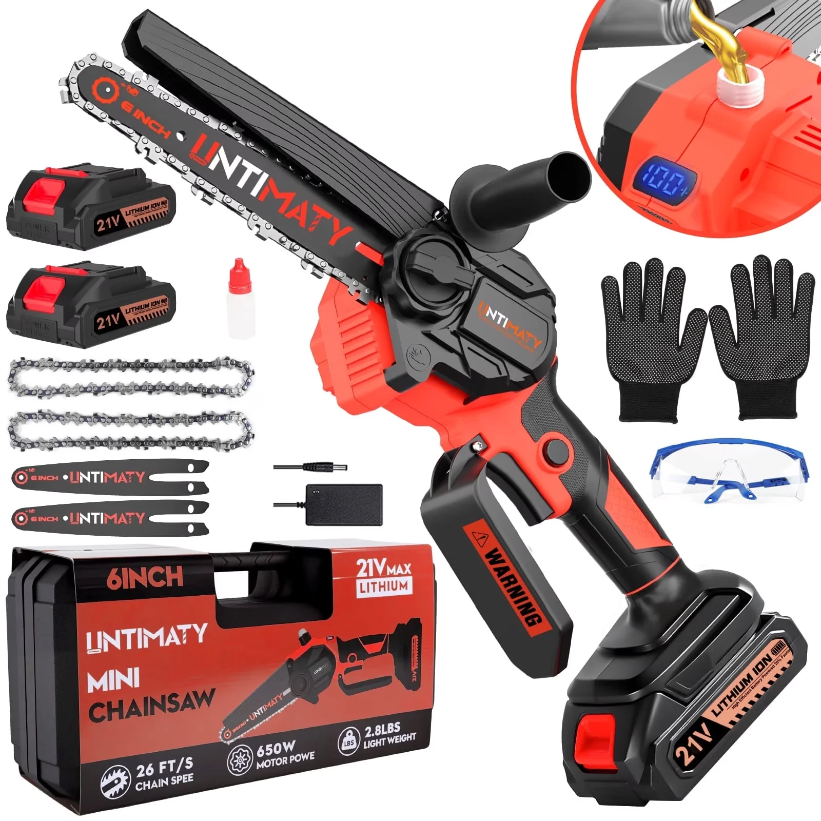 Chainsaw Premium with Battery, Tool-Less Chain Tensioning, Automatic Chain Oiler - Model FE19B5