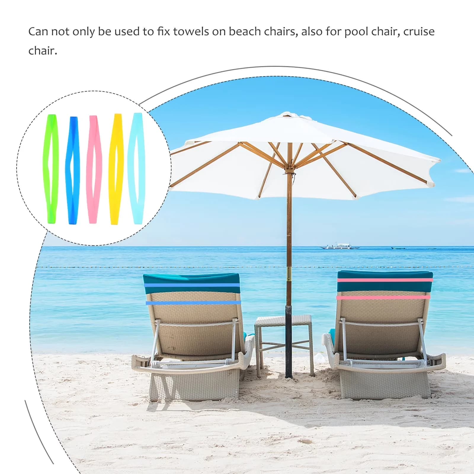 Sleek Beach Chair with Adjustable, 5 x rubber belts-beach chair towel clips - Multicolor Rubber Model 27BC60
