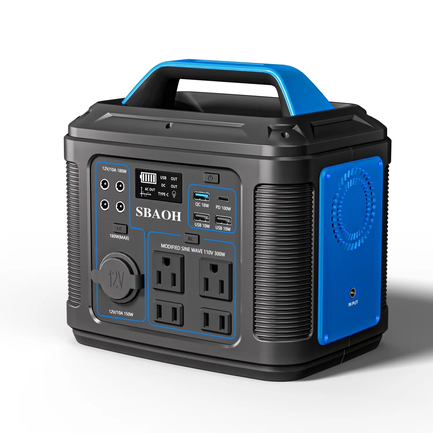 Durable Generator with 300W, Overload Protection, Digital Display - Blue for Camping Model D5764F