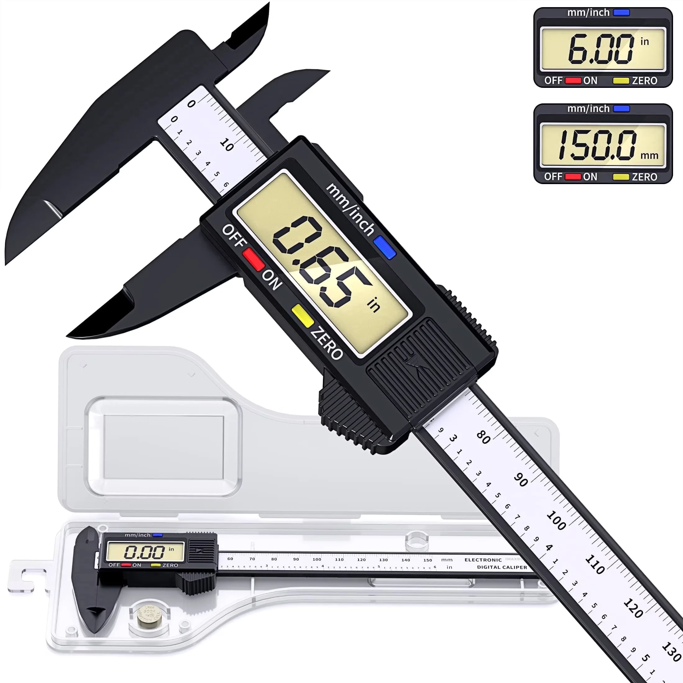 Versatile Measuring Layout with Battery - Black Engineering Plastic Caliper Model A39829