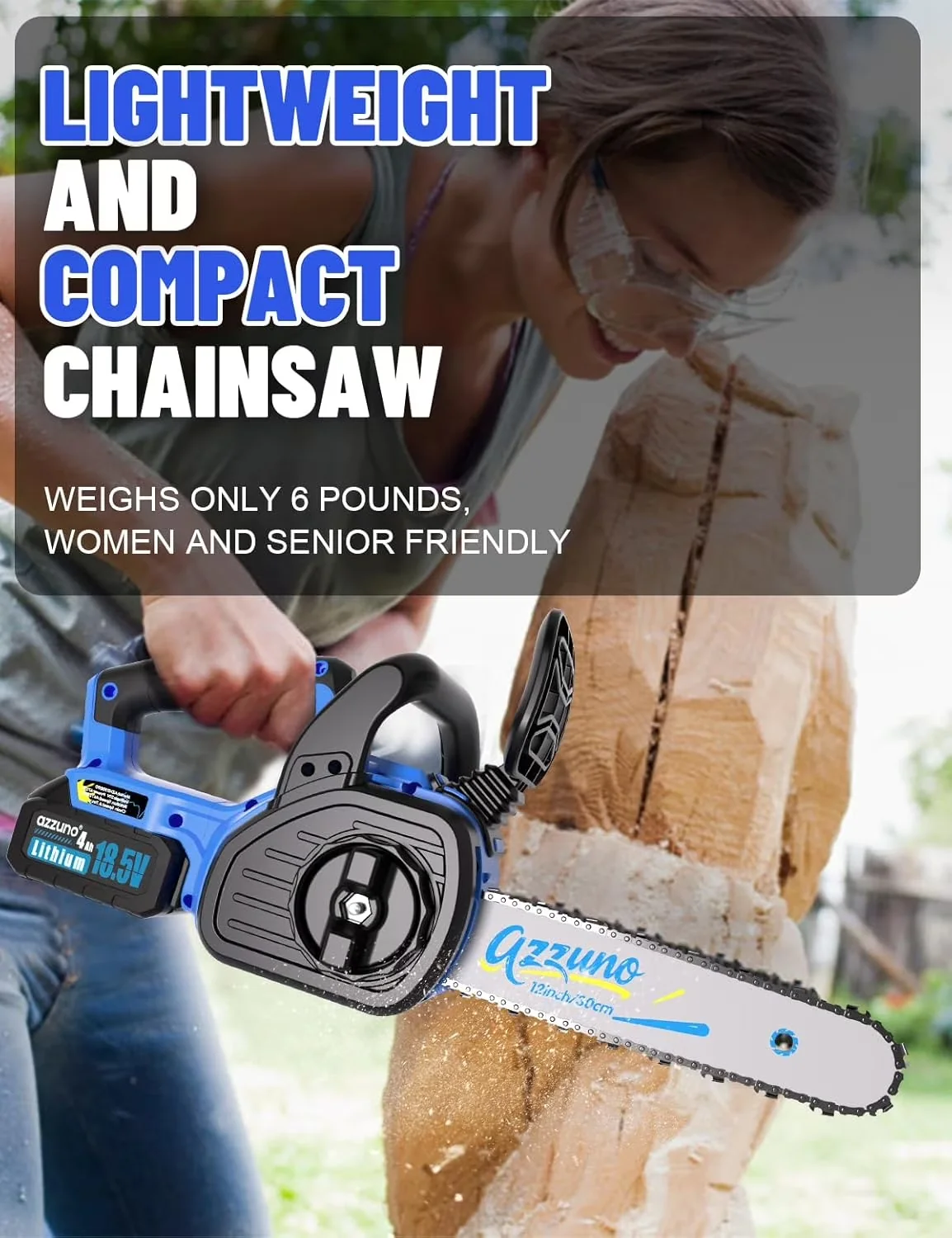 Efficient Chainsaw with Battery, Automatic Chain Oiler, Auto Lubrication - Blue Model 3B817A