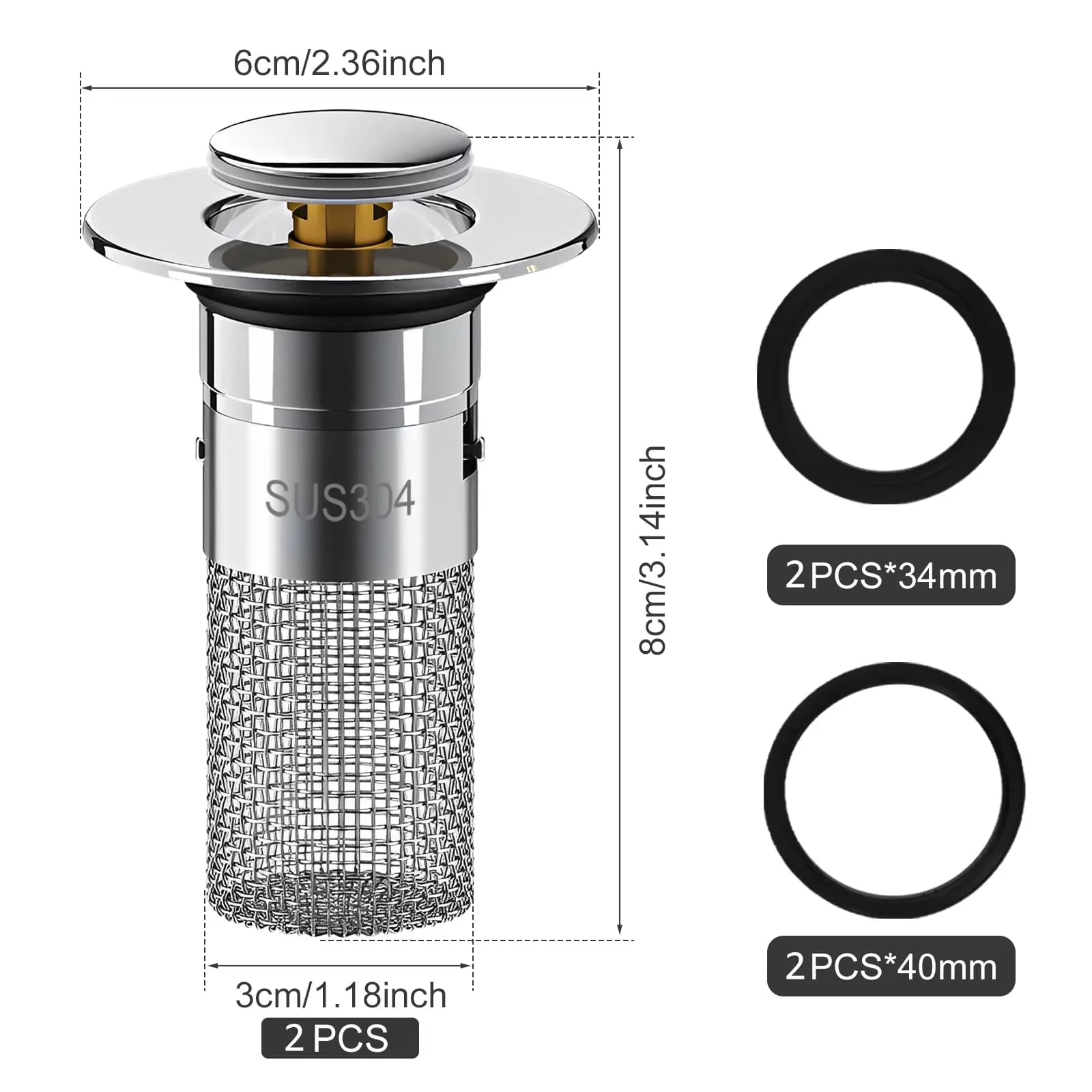 Innovative Bathroom Renovation with Kitchen Sink Drain Strainer, Bathtub Drain Stopper, Sink Drain Stopper - Stainless Steel Silver Model 1EF45B
