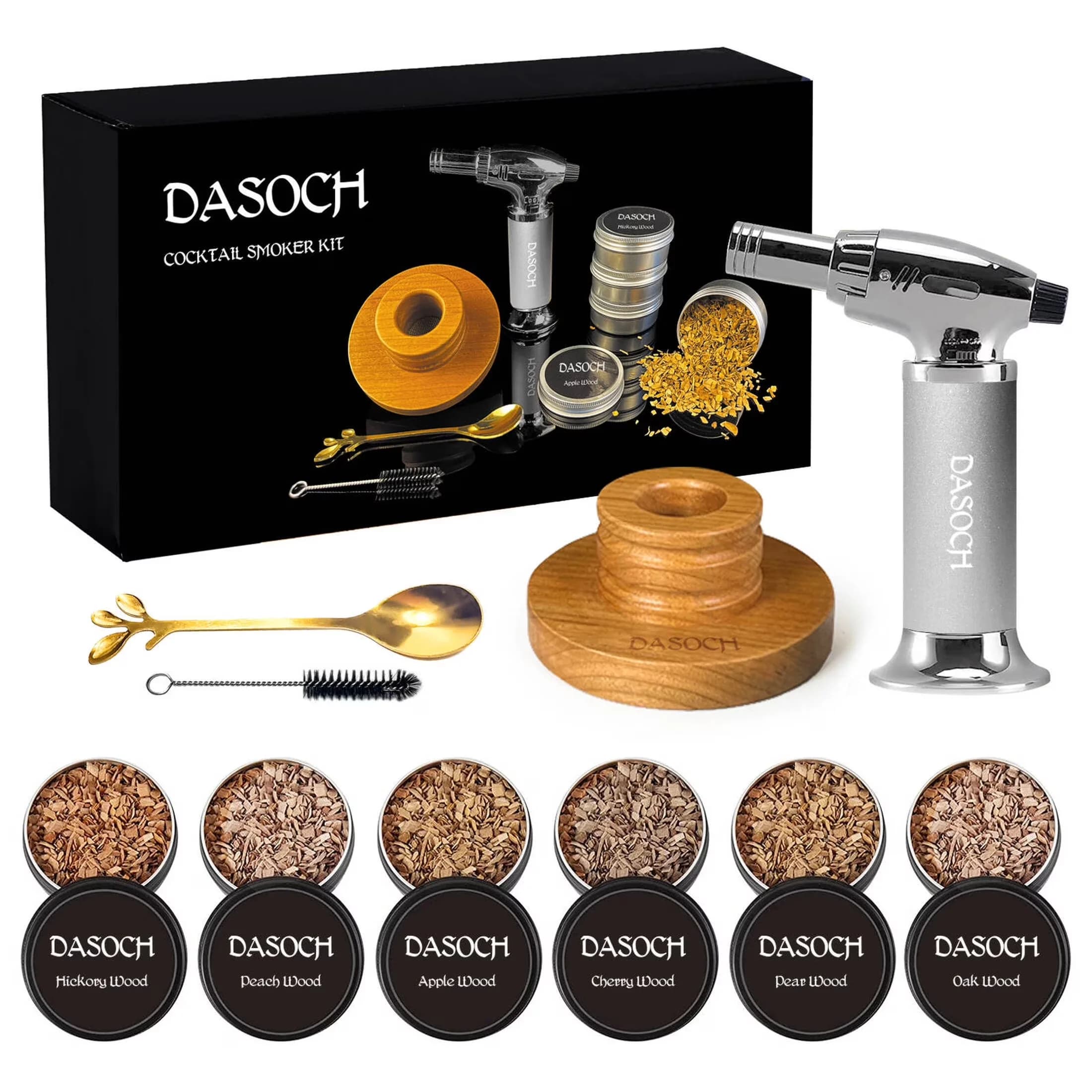 Professional Smoker with Cold Smoker, Cocktail Kit, 6 Flavors Wood Chips - Wood Silver Model E855F9