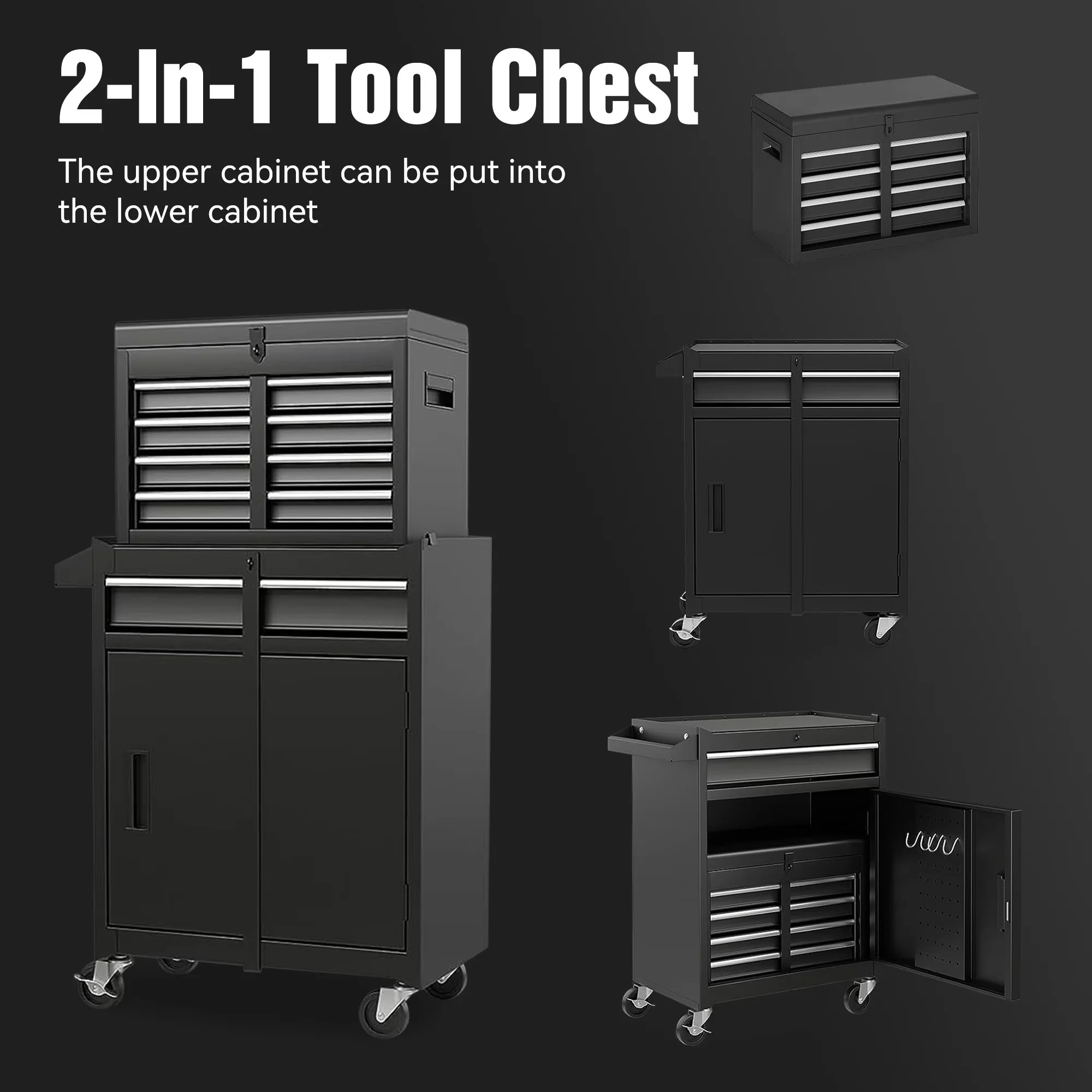 Reliable Toolstorage with Lockable, Portable, Black - Steel 2-IN-1 - Commercial Quality Model 3912B0